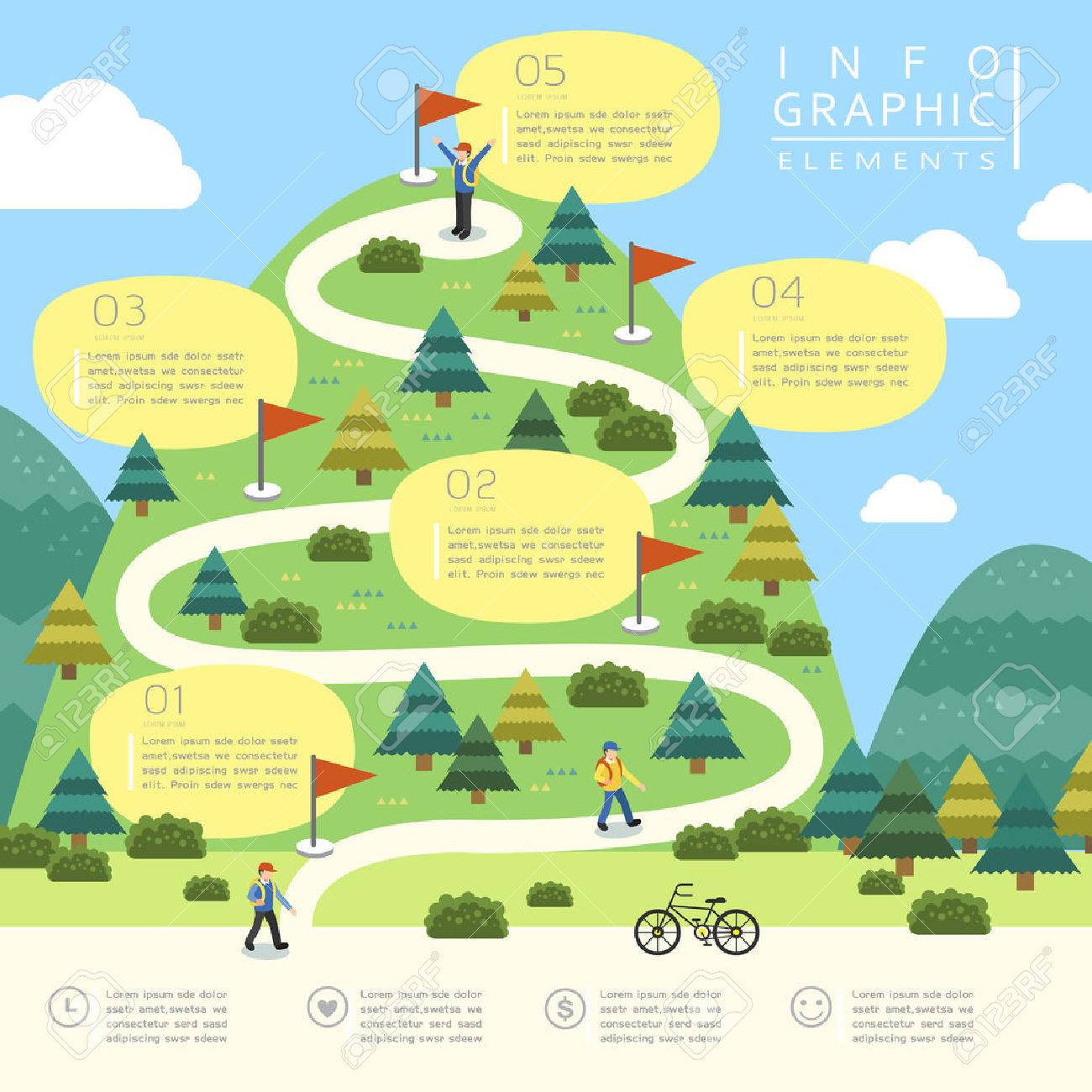 mountain hiking infographic template design in flat style royalty
