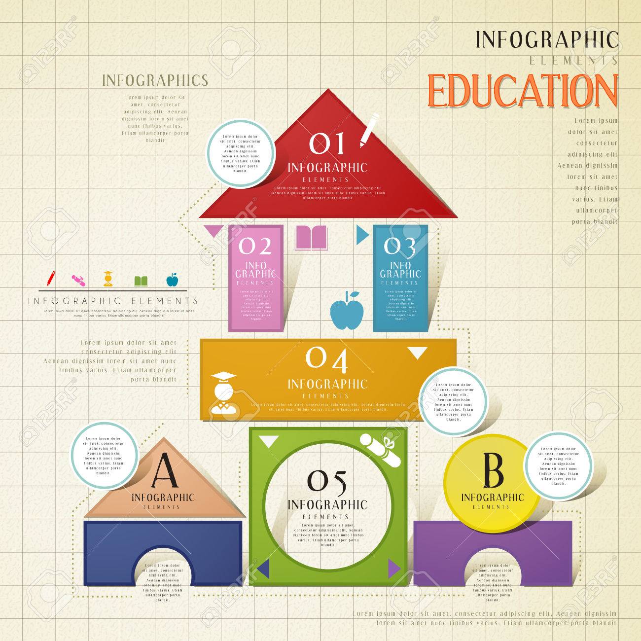 Ducation Infographique Conception De Modele Avec Des Elements Du Chateau De Tangram Clip Art Libres De Droits Vecteurs Et Illustration Image