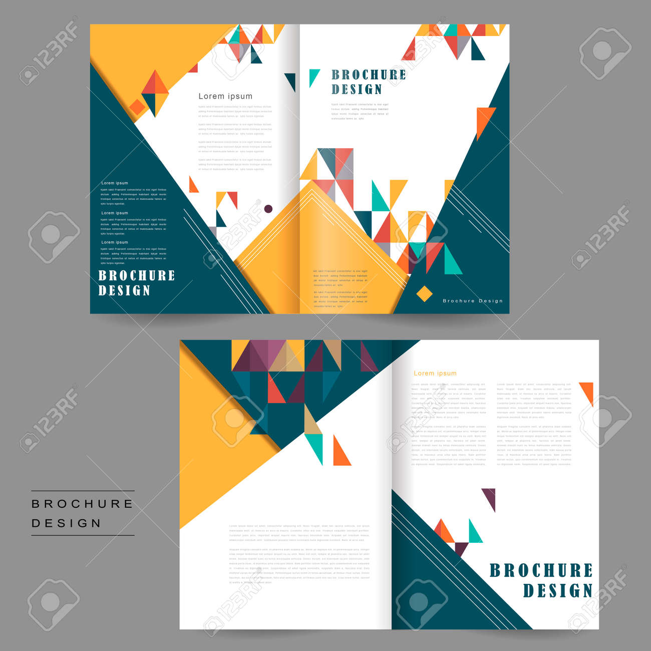 cheerful bi fold brochure template design with triangles element