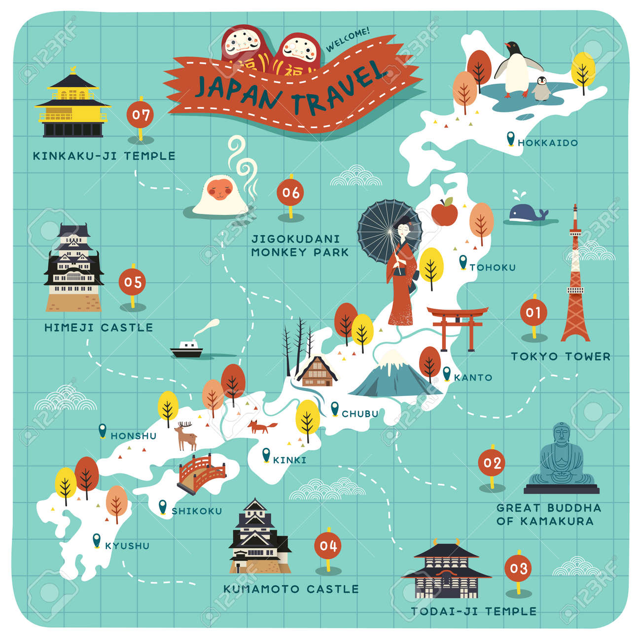japan-travel-map-historical-sites-on-lovely-map-royalty-free-svg-cliparts-vectors-and-stock-illustration-image-62022470 for Free Printable Map Of Japan Japan Travel Map, Historical Sites On Lovely Map Royalty Free SVG, Cliparts, Vectors, and Stock Illustration. Image 62022470. for Free Printable Map Of Japan