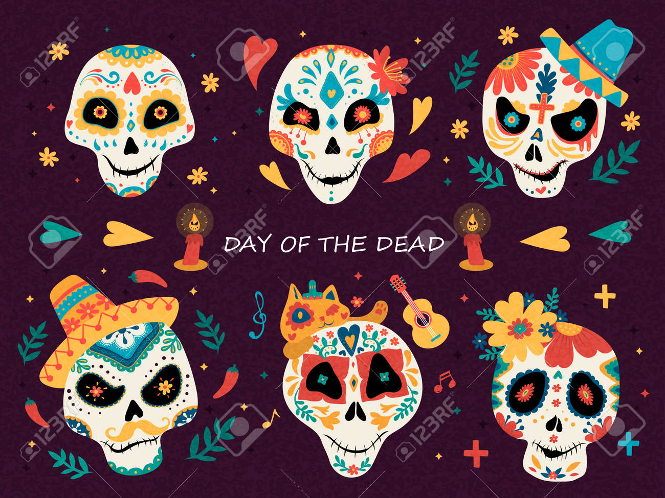 死んだポスター メキシコの砂糖頭蓋骨顔文字の日のイラスト素材 ベクタ Image