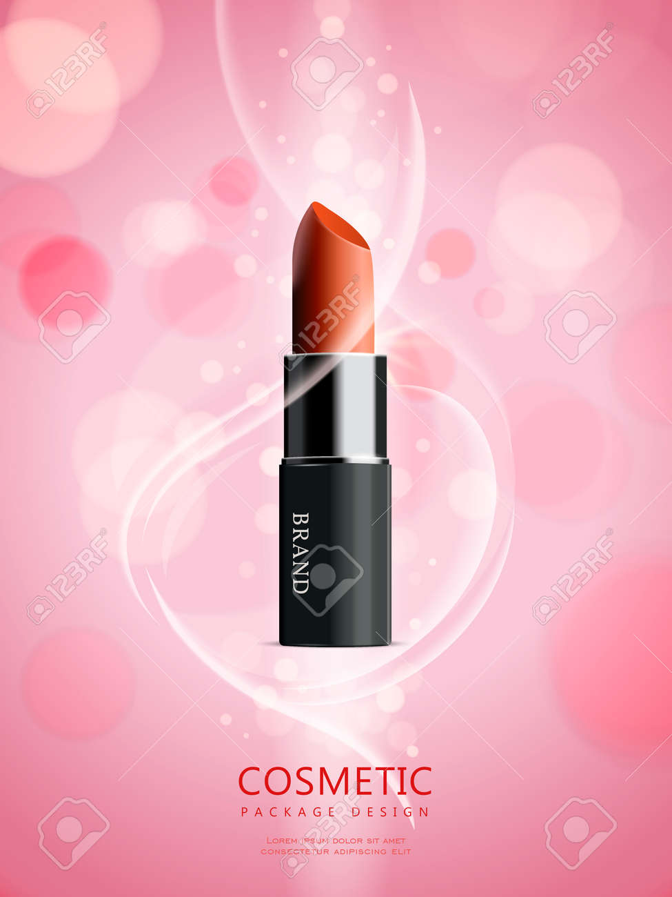 魅力的な口紅パッケージ デザイン ピンクの背景と 3 D イラストレーションの口紅広告ポスター のイラスト素材 ベクタ Image