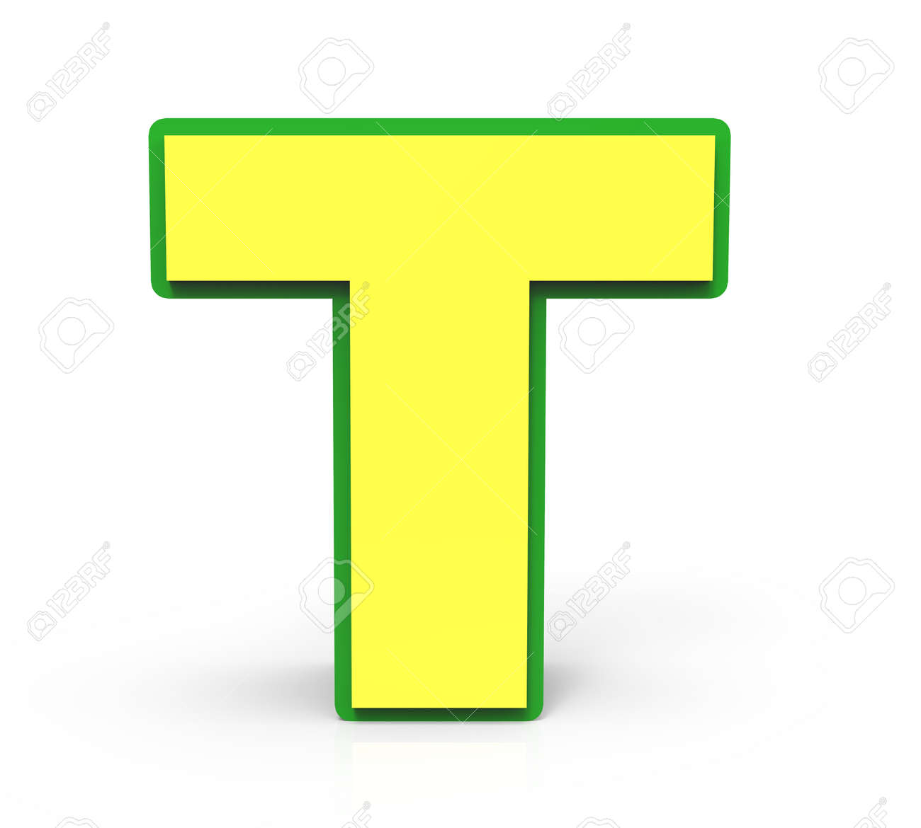 3d rendering toy letter t isolated on white background yellow green letter t