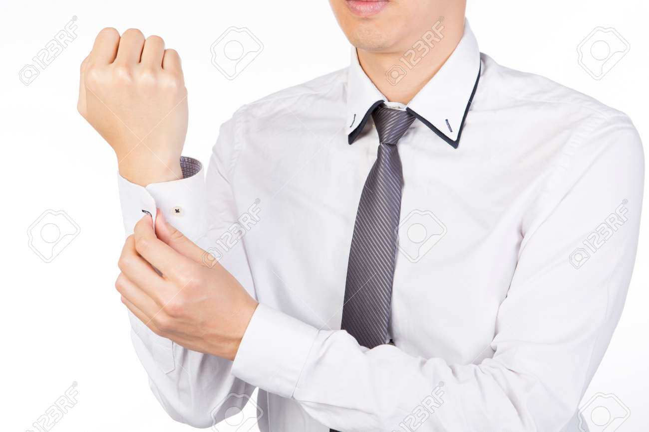 Camisa blanca de hombre de negocios en blanco con mangas Camisa blanca de hombre de negocios en blanco con mangas