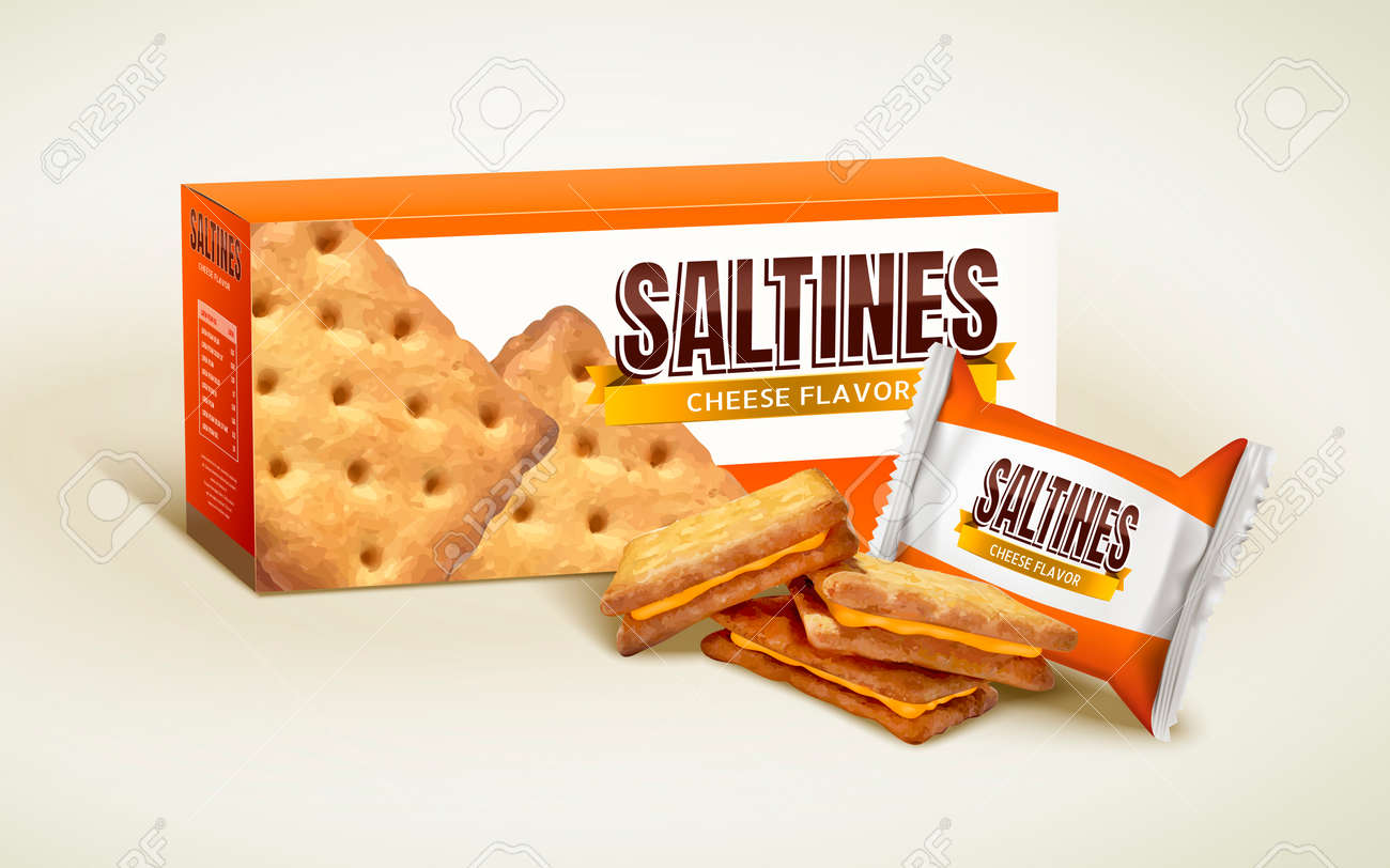 Download Cheese Saltines Package Design Paper Box With Plastic Biscuit Royalty Free Cliparts Vectors And Stock Illustration Image 81958700