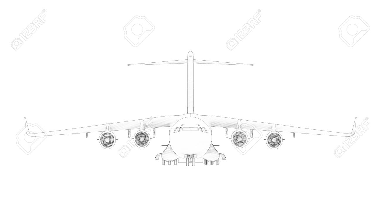 3d Rendering Sketch Drawing Of A Millatary Cargo Plane Isolated In White Background Stock Photo Picture And Royalty Free Image Image