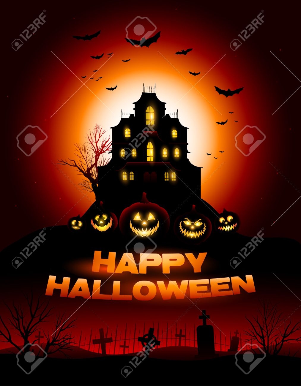 赤ハロウィンお化けの家背景のイラスト素材 ベクタ Image