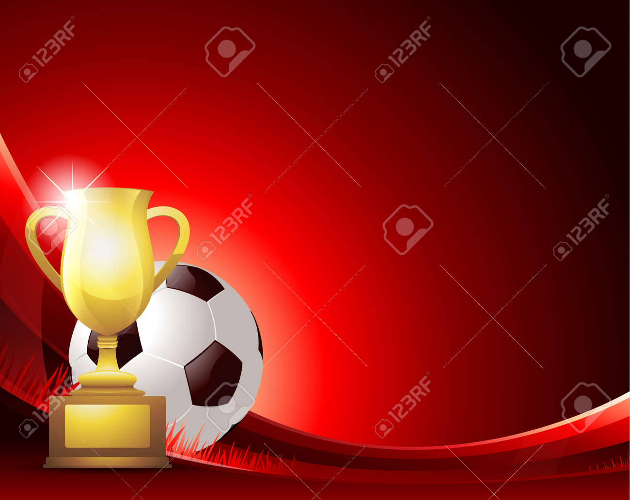 レッド サッカー ボールとトロフィーの背景のイラスト素材 ベクタ Image