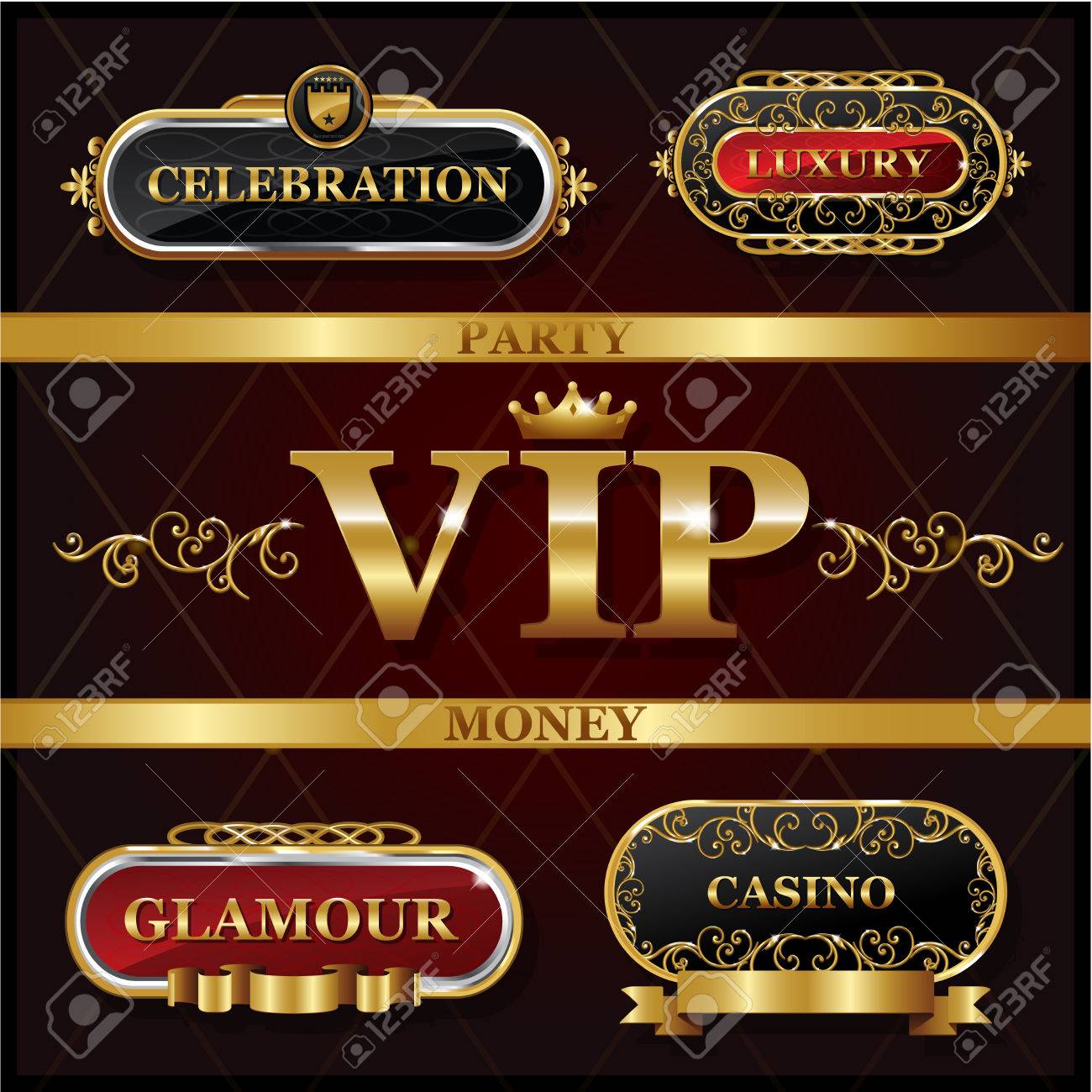 ビンテージ ゴールデン Vip と高級バナーとサインのイラスト素材 ベクタ Image