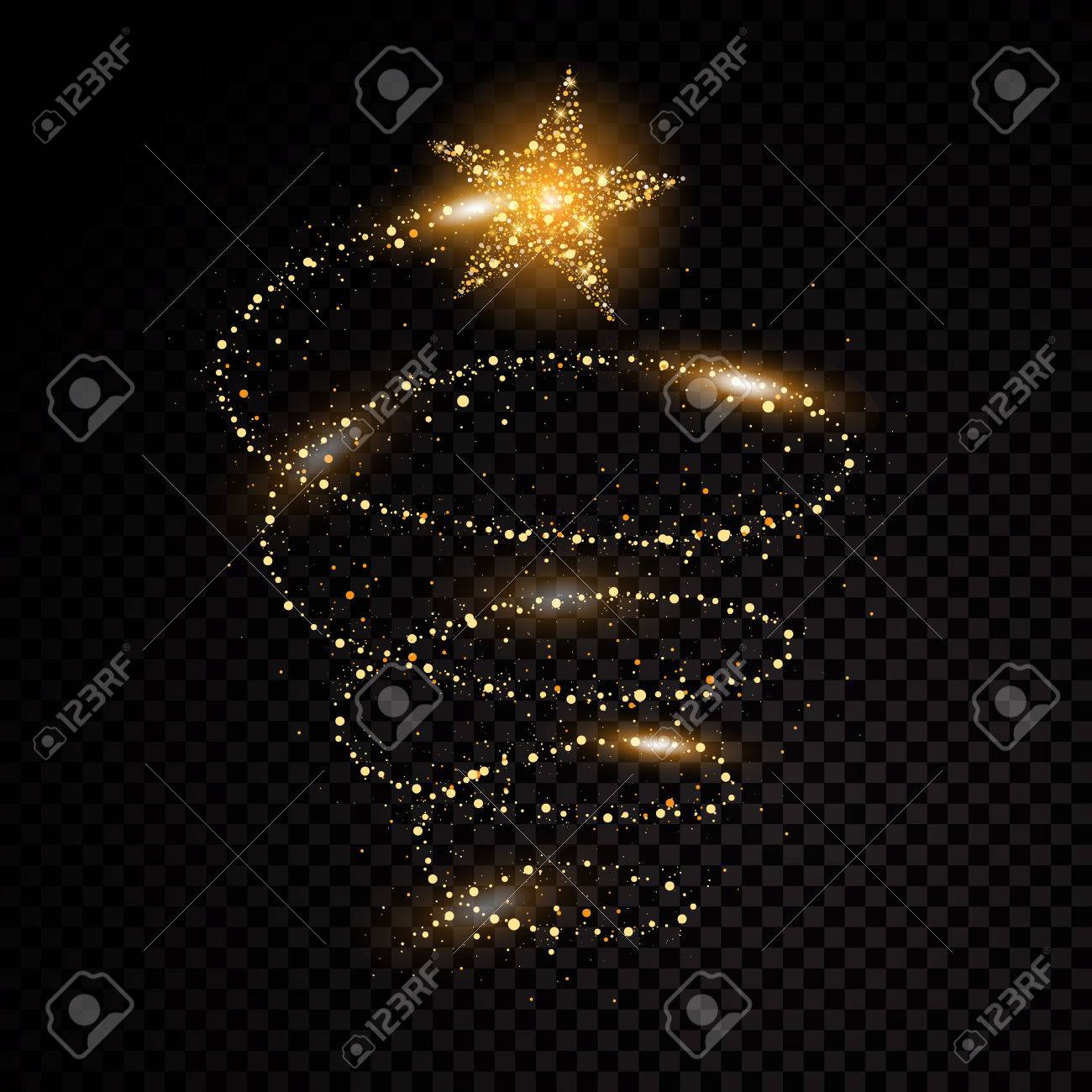 Gold glittering spiral star dust trail sparkling particles on transparent background. Space comet tail. Vector glamour fashion illustration. - 82981450 Gold glittering spiral star dust trail sparkling particles on transparent background. Space comet tail. Vector glamour fashion illustration. - 82981450
