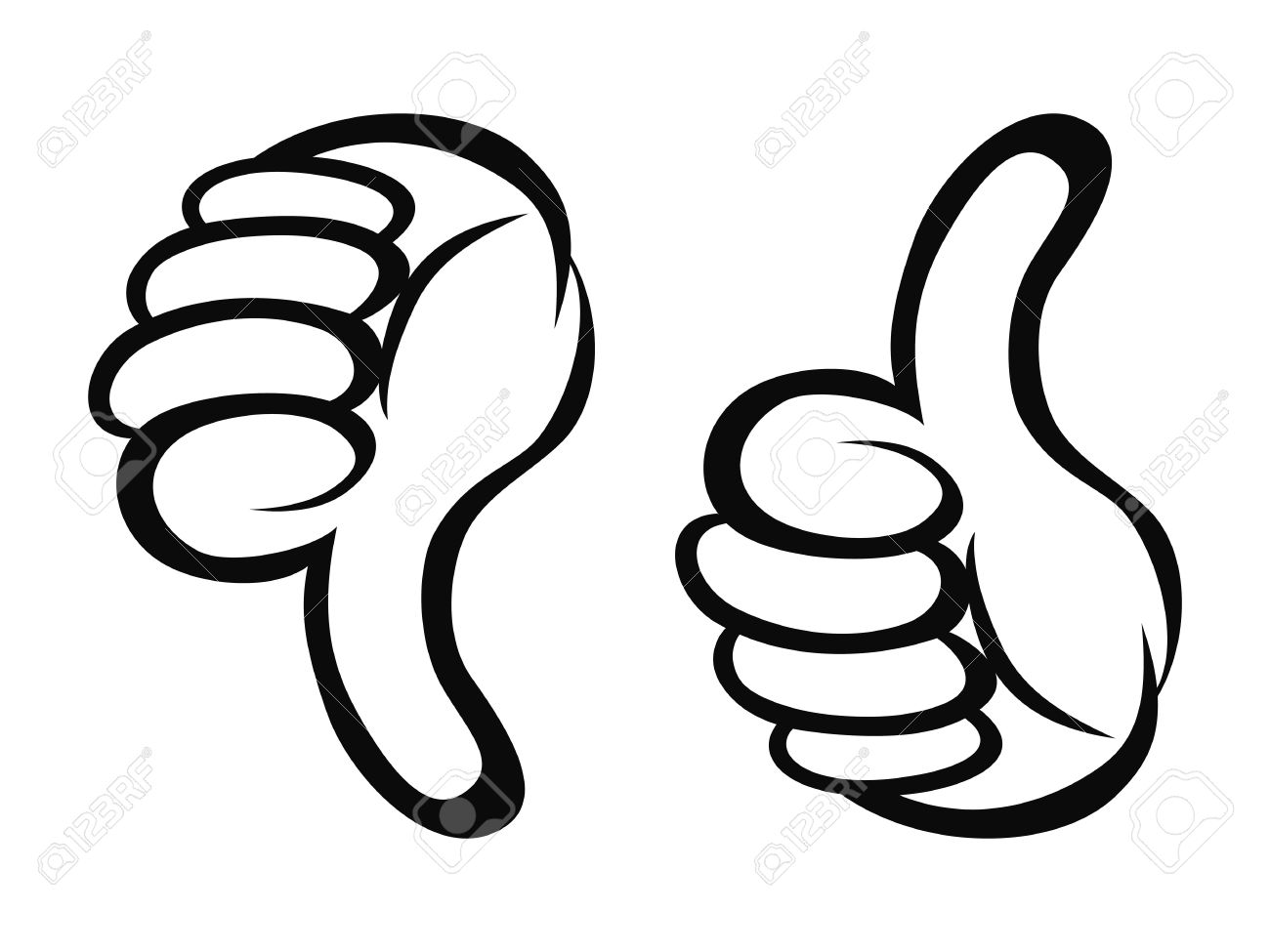Isolated Cartoon Style Of Thumbs Up And Down Outline On White Royalty Free Cliparts Vectors And Stock Illustration Image