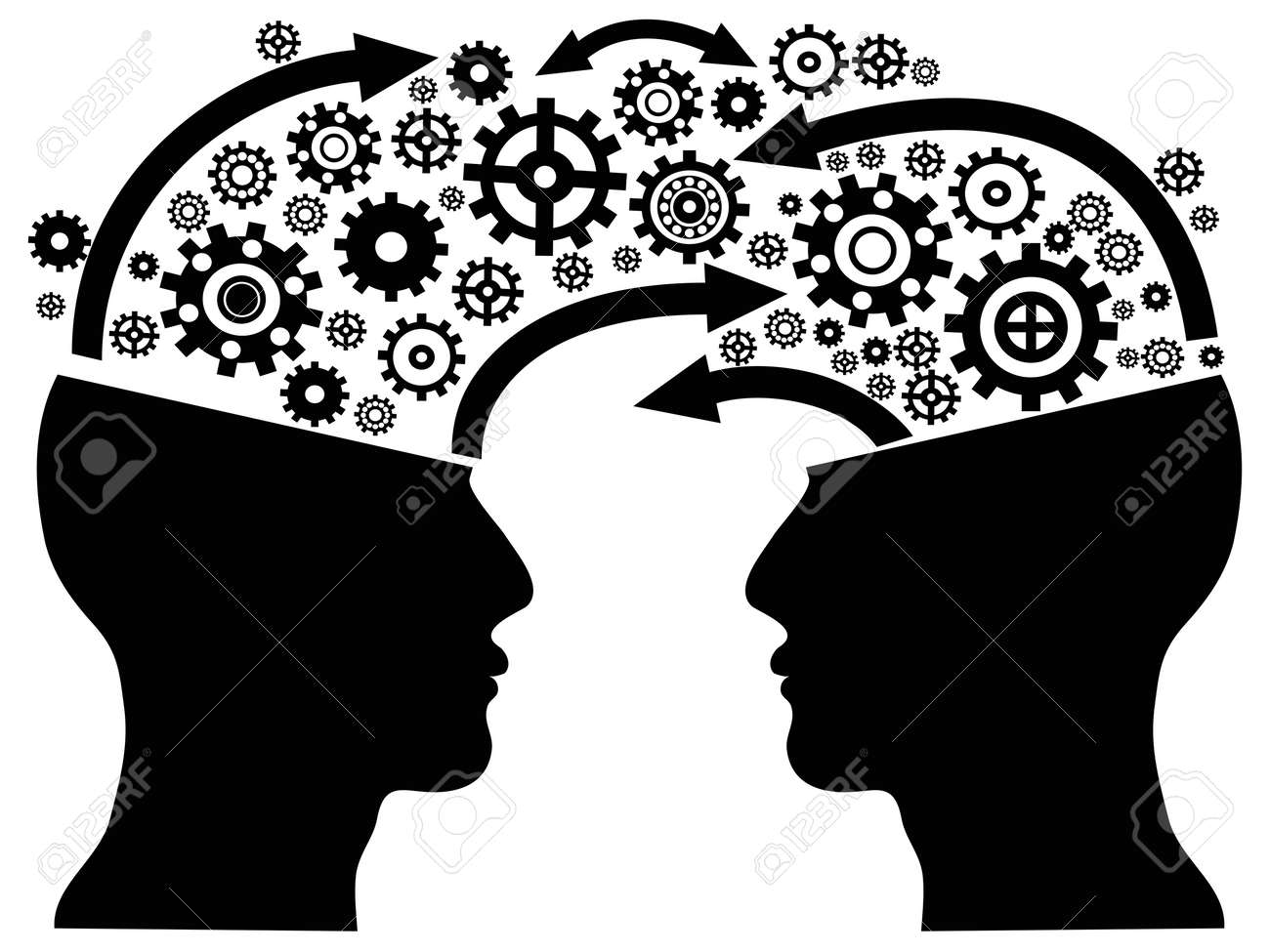 Isolated Head Communication With Gears On White Background Royalty