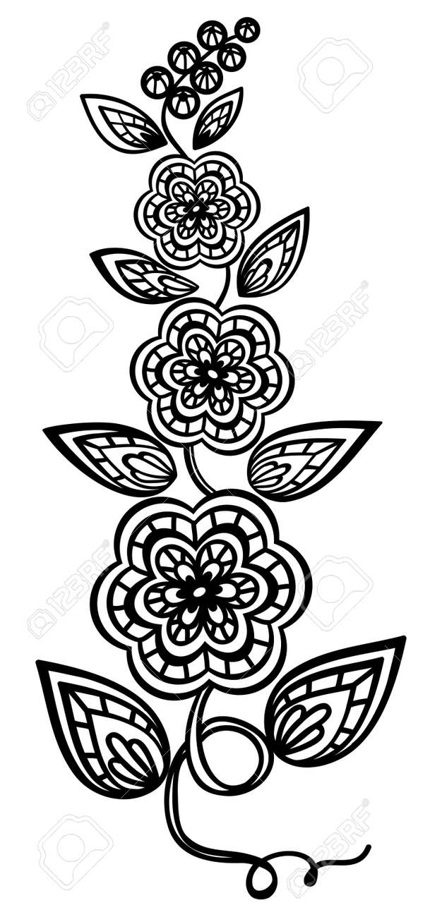 Beautiful floral element. Black-and-white flowers and leaves design element with imitation guipure embroidery. - 17833402 Beautiful floral element. Black-and-white flowers and leaves design element with imitation guipure embroidery. - 17833402