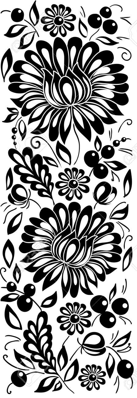 black-and-white flowers and leaves. Floral design element in retro style - 18120345 black-and-white flowers and leaves. Floral design element in retro style - 18120345