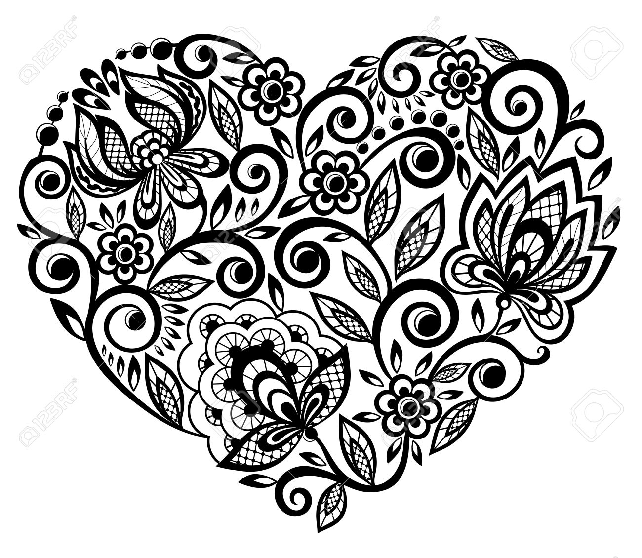 beautiful silhouette of the heart of lace flowers - 18276277 beautiful silhouette of the heart of lace flowers - 18276277
