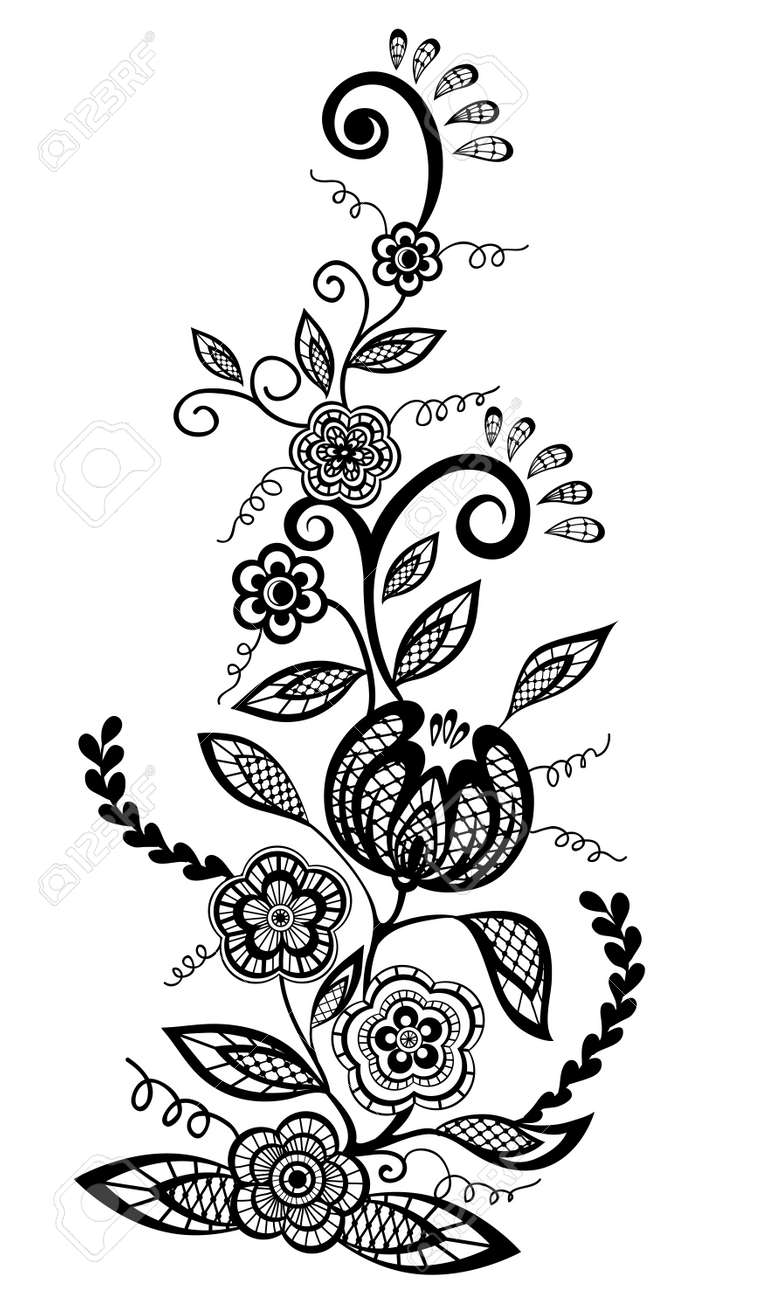 Black-and-white flowers and leaves design element - 18276264 Black-and-white flowers and leaves design element - 18276264