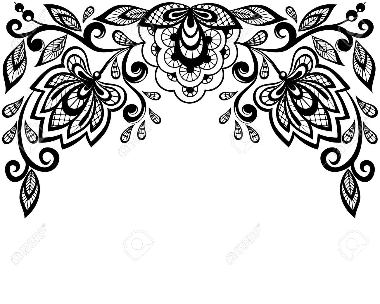 Black and white lace flowers and leaves isolated on white - 18276273 Black and white lace flowers and leaves isolated on white - 18276273