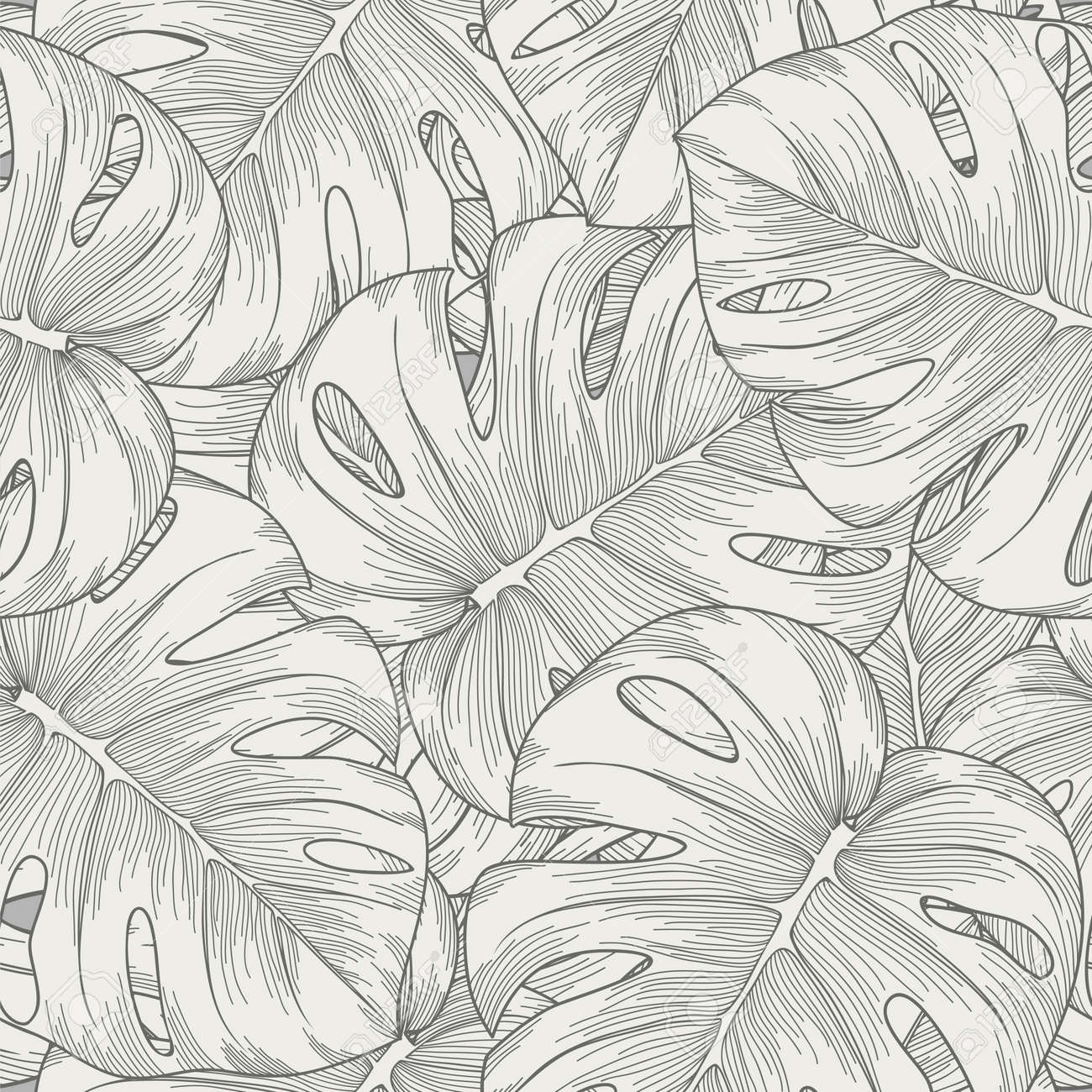 seamless background leaves monster with outline - 19242482 seamless background leaves monster with outline - 19242482