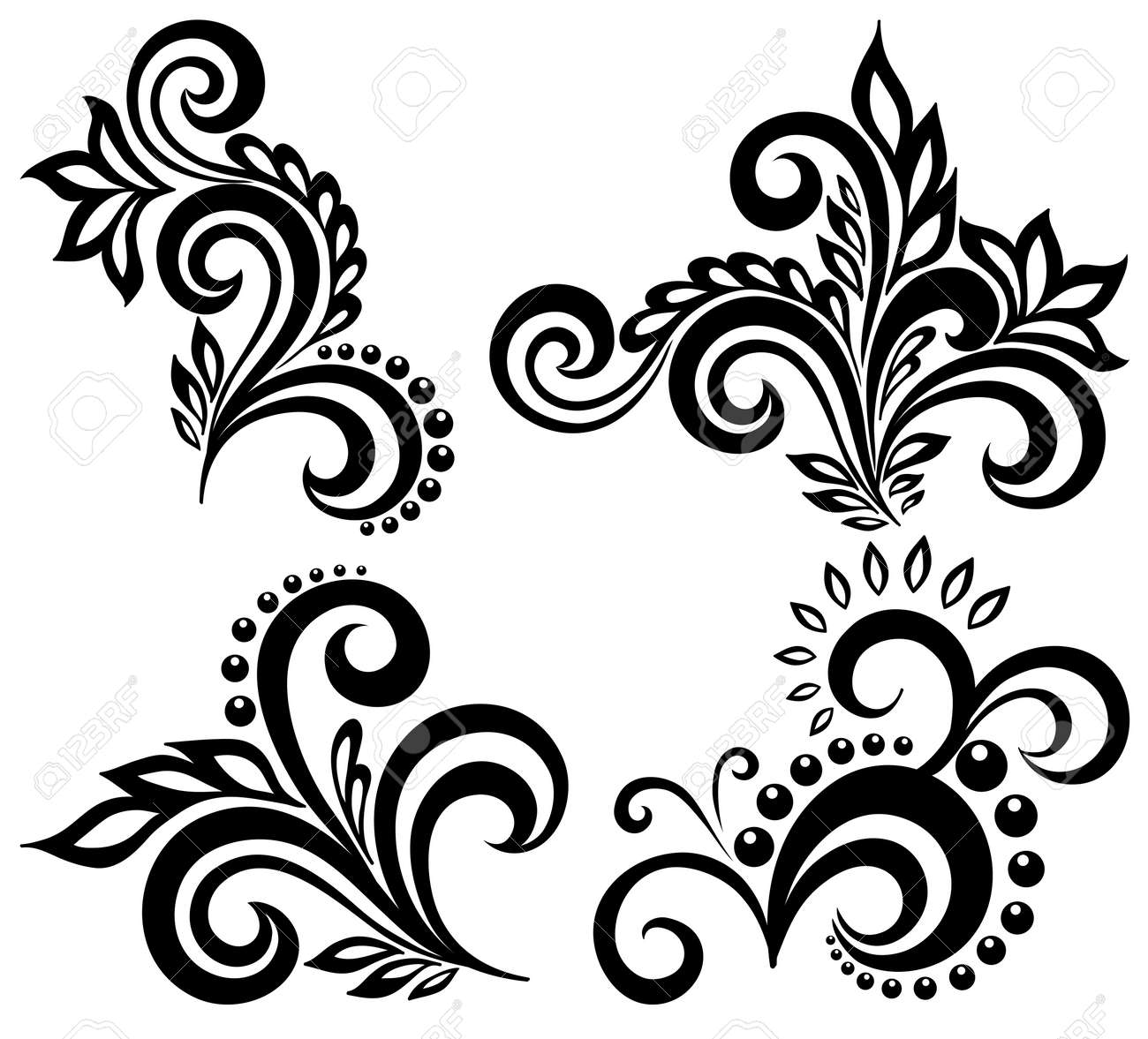 set of black and white floral elements. Many similarities in the profile of the artist - 19859054 set of black and white floral elements. Many similarities in the profile of the artist - 19859054
