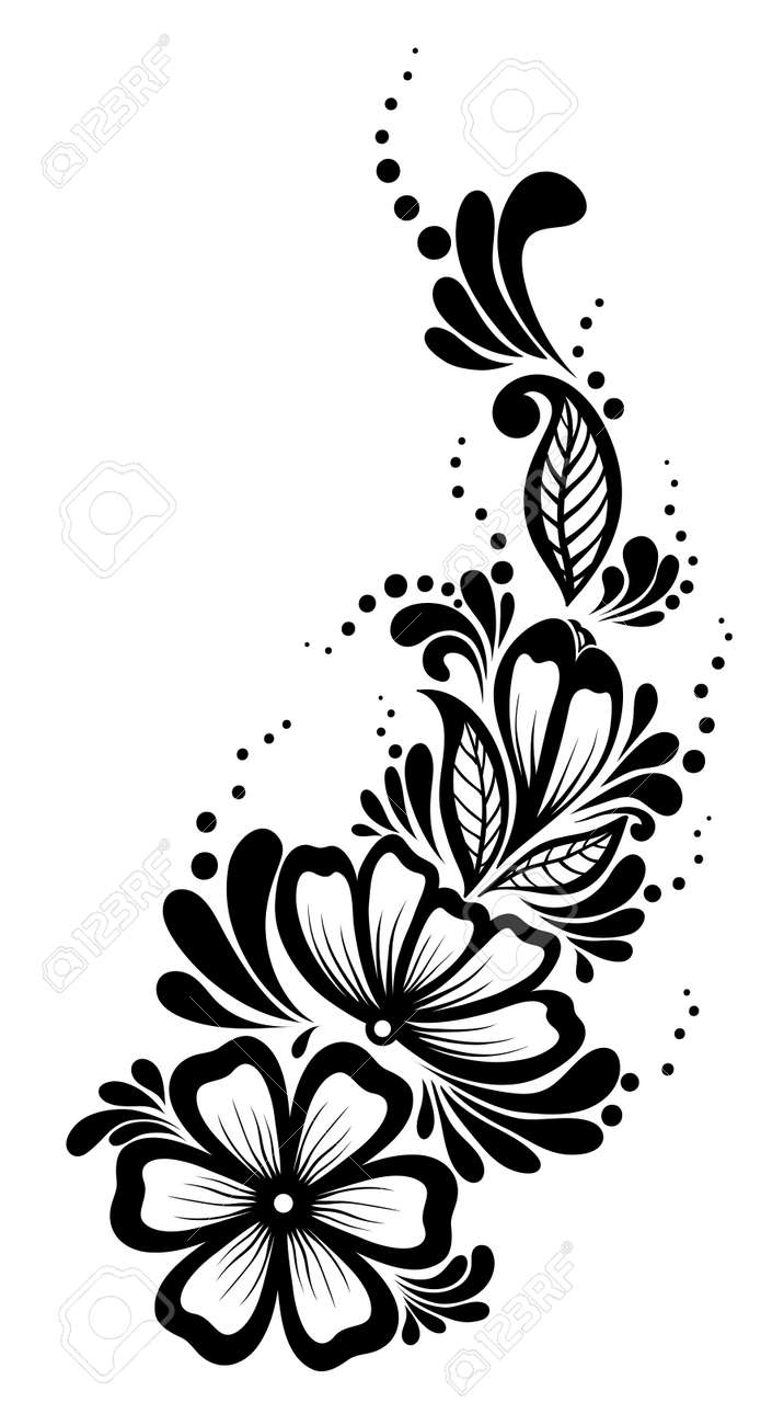 Beautiful Floral Element Black And White Flowers And Leaves Royalty Free Cliparts Vectors And Stock Illustration Image