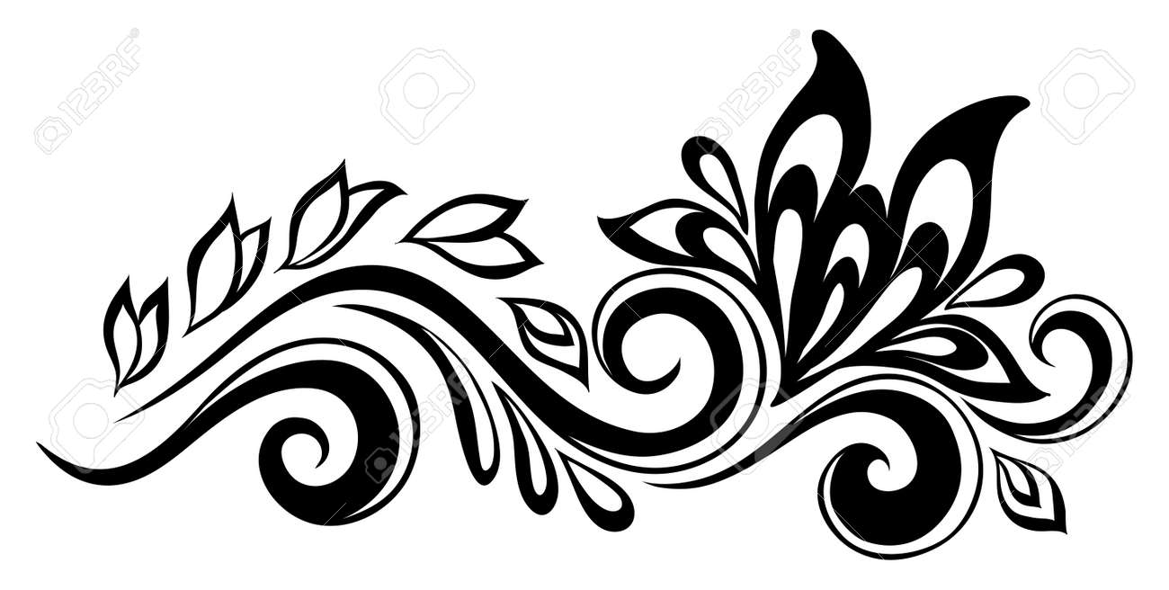 Beautiful floral element. Black-and-white flowers and leaves design element. Floral design element in retro style. Many similarities to the author's profile - 22028253 Beautiful floral element. Black-and-white flowers and leaves design element. Floral design element in retro style. Many similarities to the author's profile - 22028253
