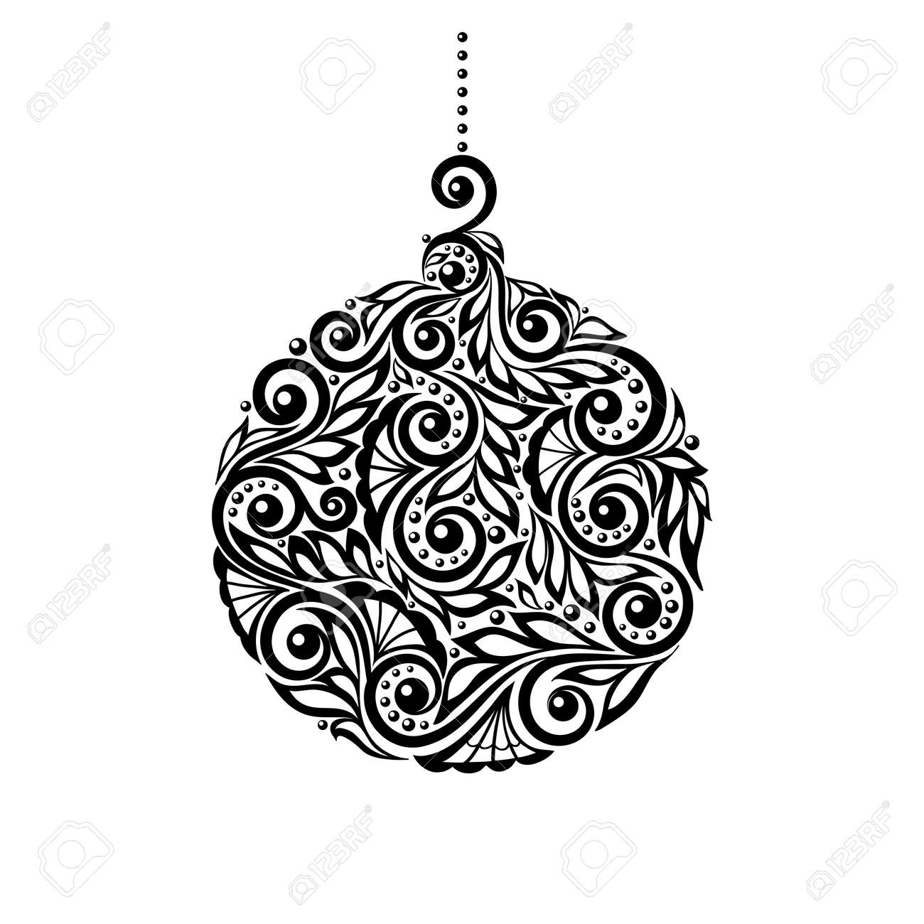 23060648 Black And White Christmas Ball With A Floral Design Many Similarities To The Author S Profile Christmas Balls White Christmas Image Christmas Designs