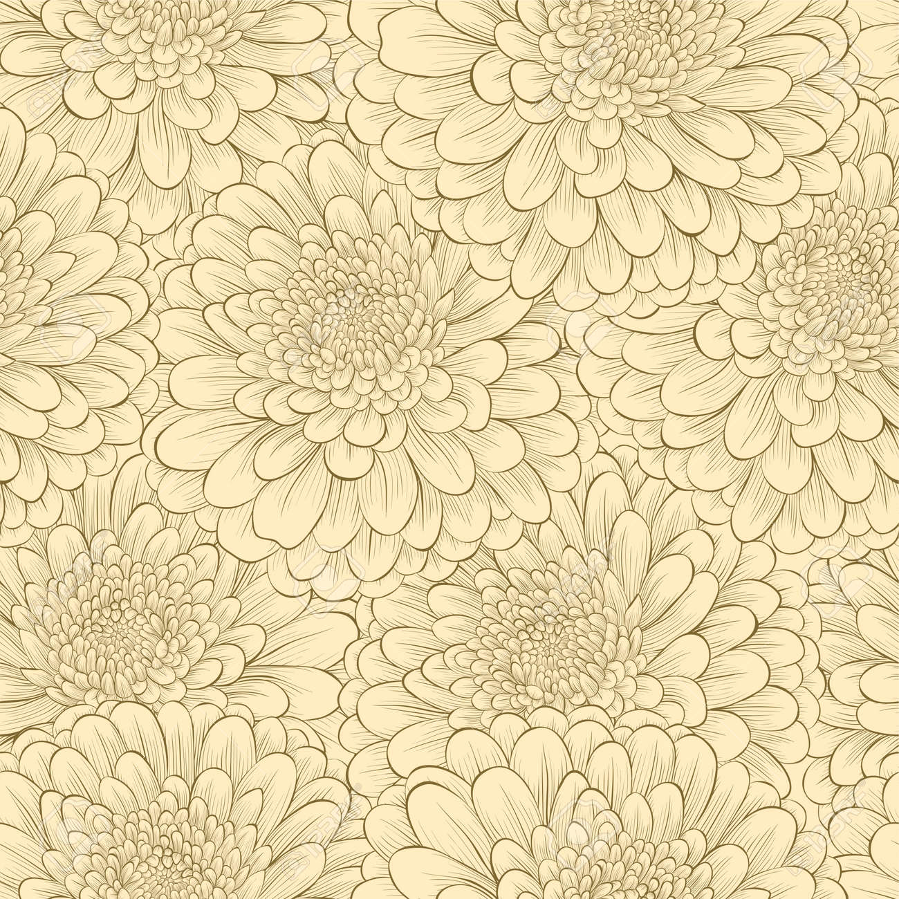 Beautiful seamless pattern with hand-drawn flowers in vintage colors - 25651459 Beautiful seamless pattern with hand-drawn flowers in vintage colors - 25651459