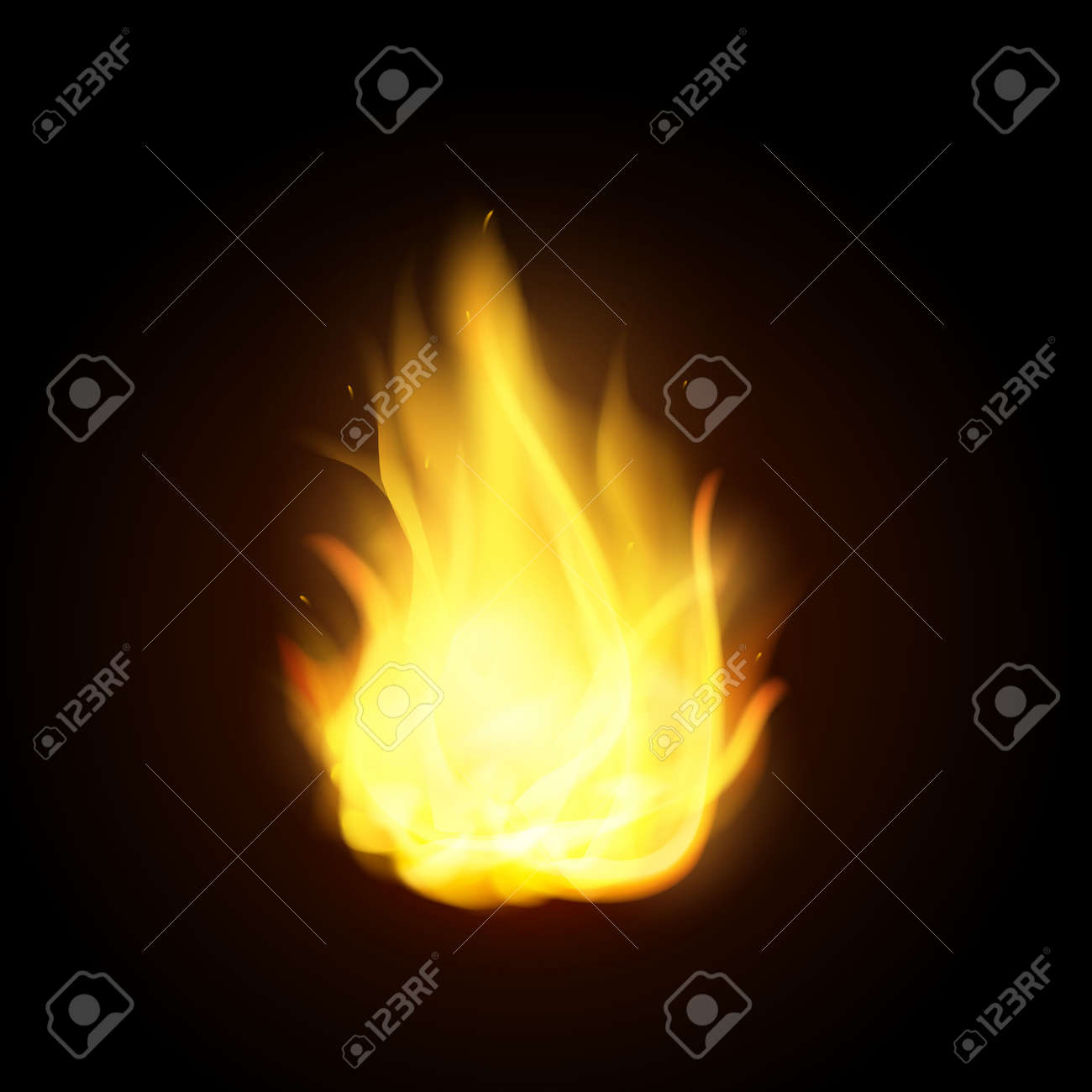 リアルな火炎をベクトルします 燃焼の炎の効果の Spruts の輝き Web と印刷のためのグラフィック デザインのクリップアート 編集可能な階層図の イラスト素材 ベクタ Image 7723