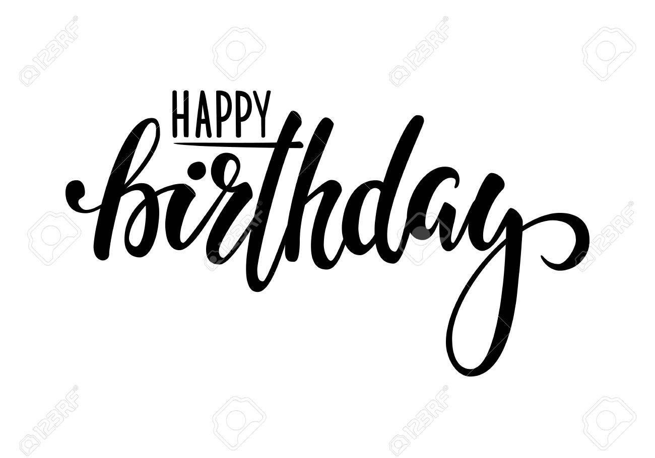 お誕生日おめでとう 手には 書道や筆ペンの文字が描かれました ホリデー グリーティング カードと招待状シャワー赤ちゃん 誕生日 パーティの招待状のデザイン のイラスト素材 ベクタ Image