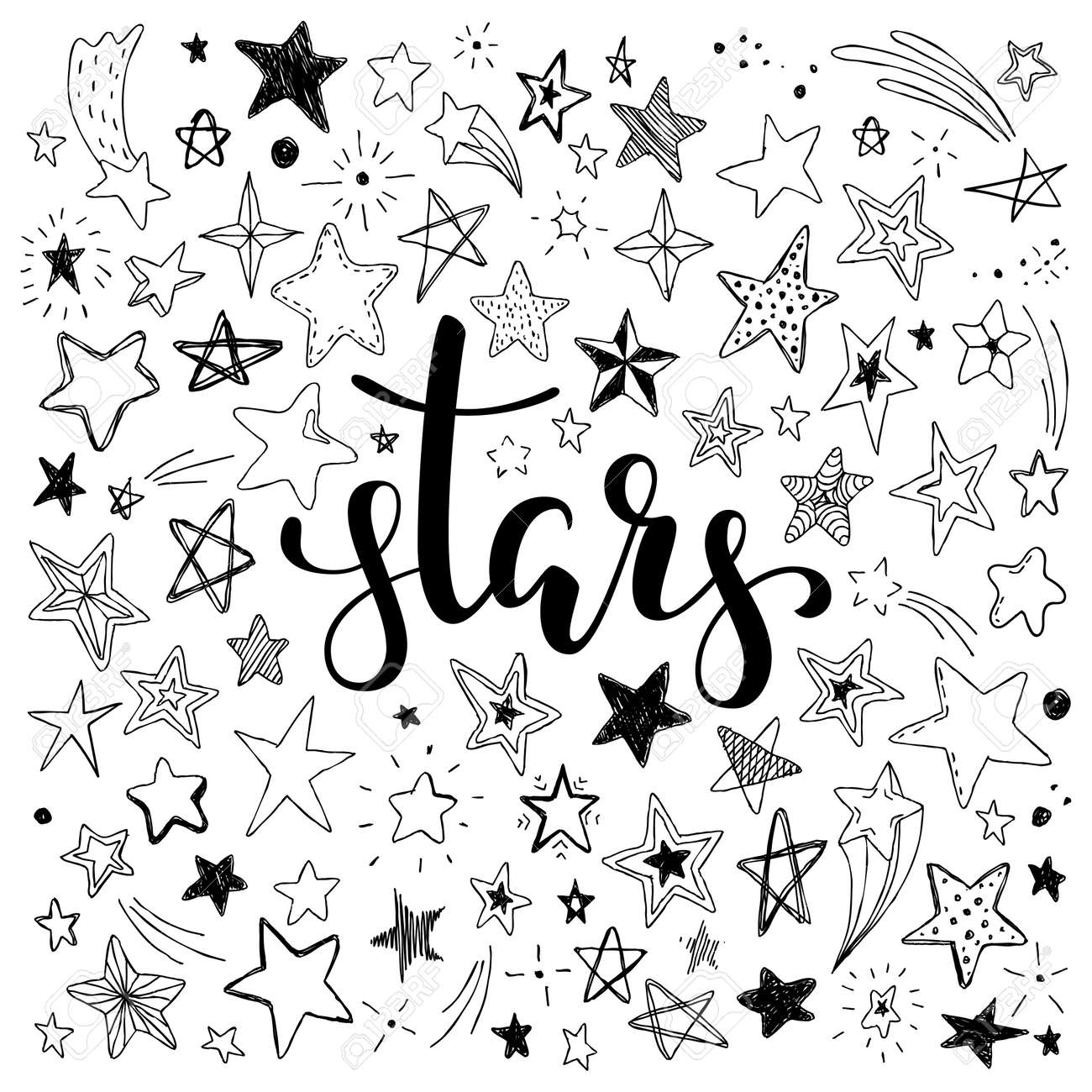 手描きの落書き星の大きなセットは 背景に隔離された黒と白 手描き書道星レタリング のイラスト素材 ベクタ Image 手描きの落書き星の大きなセットは 背景に隔離された黒と白 手描き書道星レタリング のイラスト素材 ベクタ Image