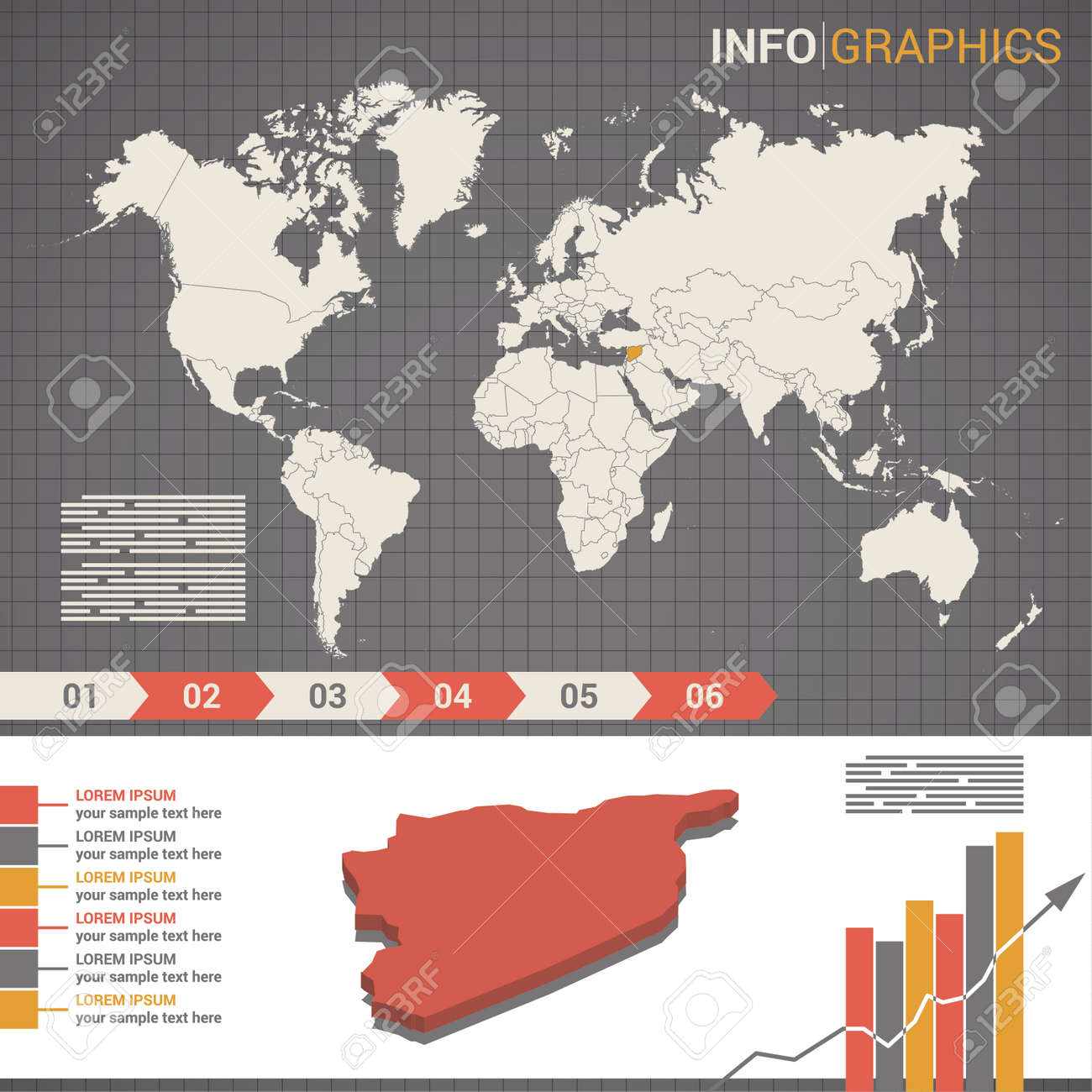 Carte Du Monde Et éléments Infographiques Avec La Carte 3d De La Syrie