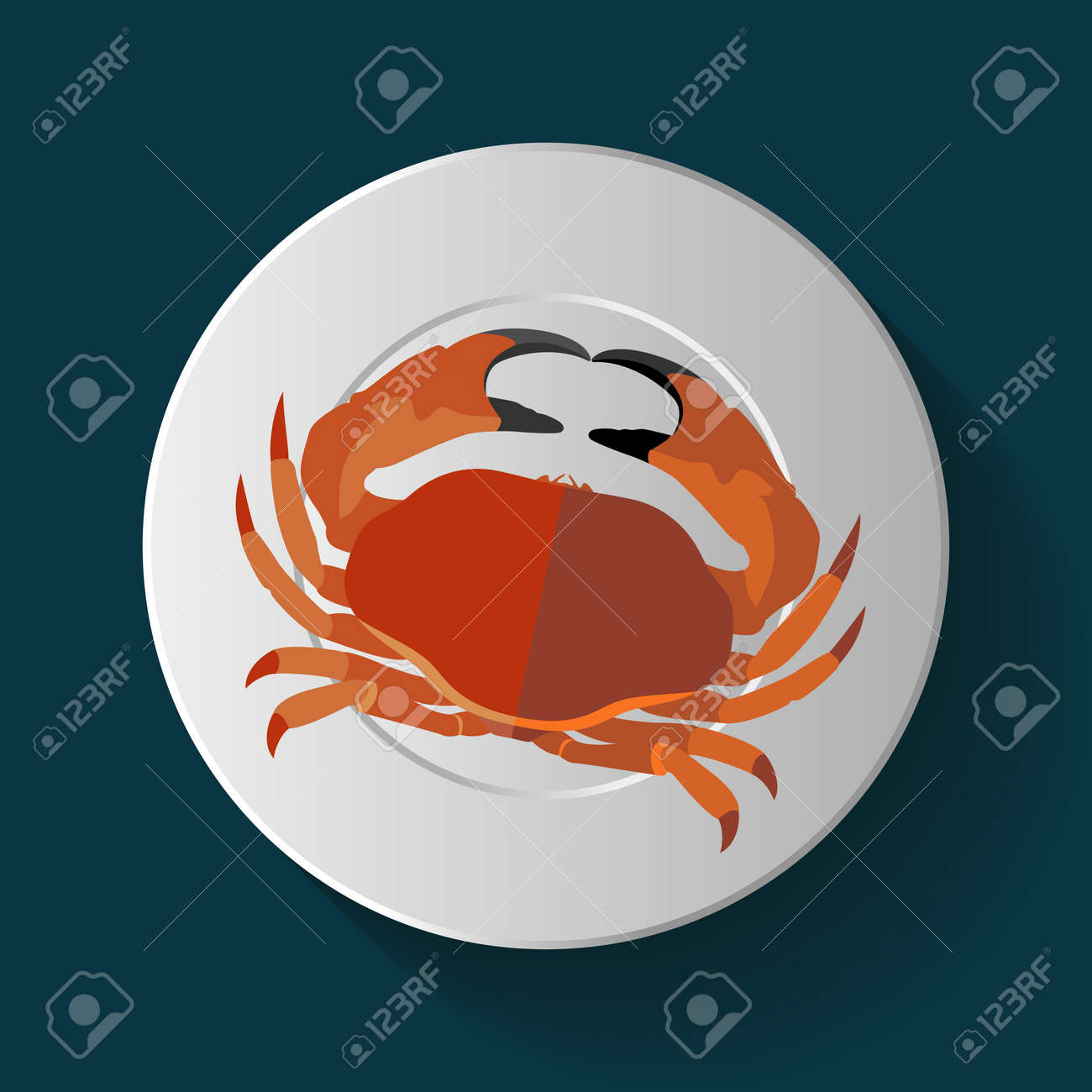 ベクター長い影赤いカニ プレート テーブルのイラスト素材 ベクタ Image