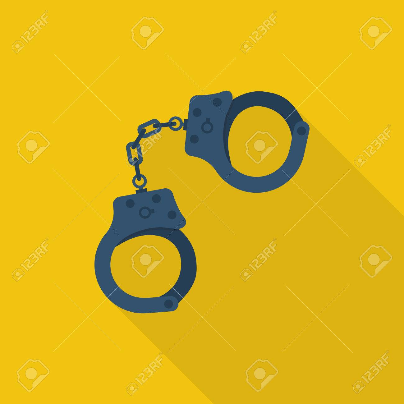 手錠のアイコン 手錠は漫画のアイコンです ベクトルの図 フラットなデザイン スタイル 長い影で分離された手錠 逮捕のシンボル 刑務所のアイコン 罪と罰 法の正義 のイラスト素材 ベクタ Image