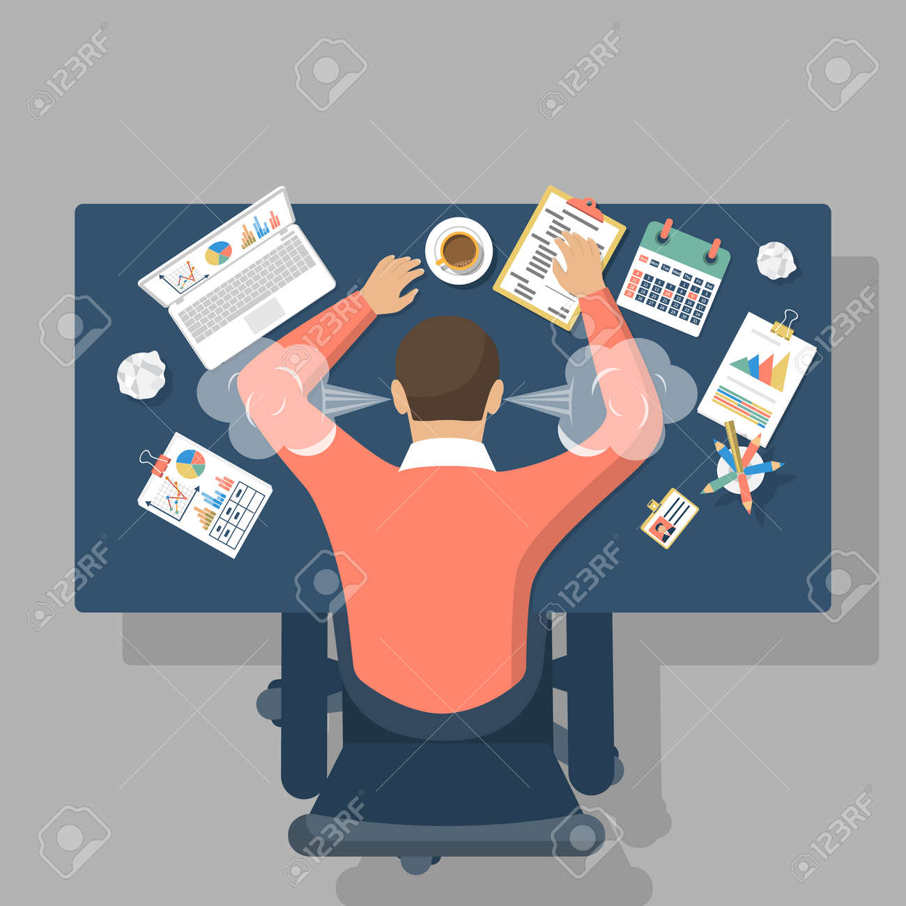 man at desk overwhelmed hard work stress at work fatigue at work
