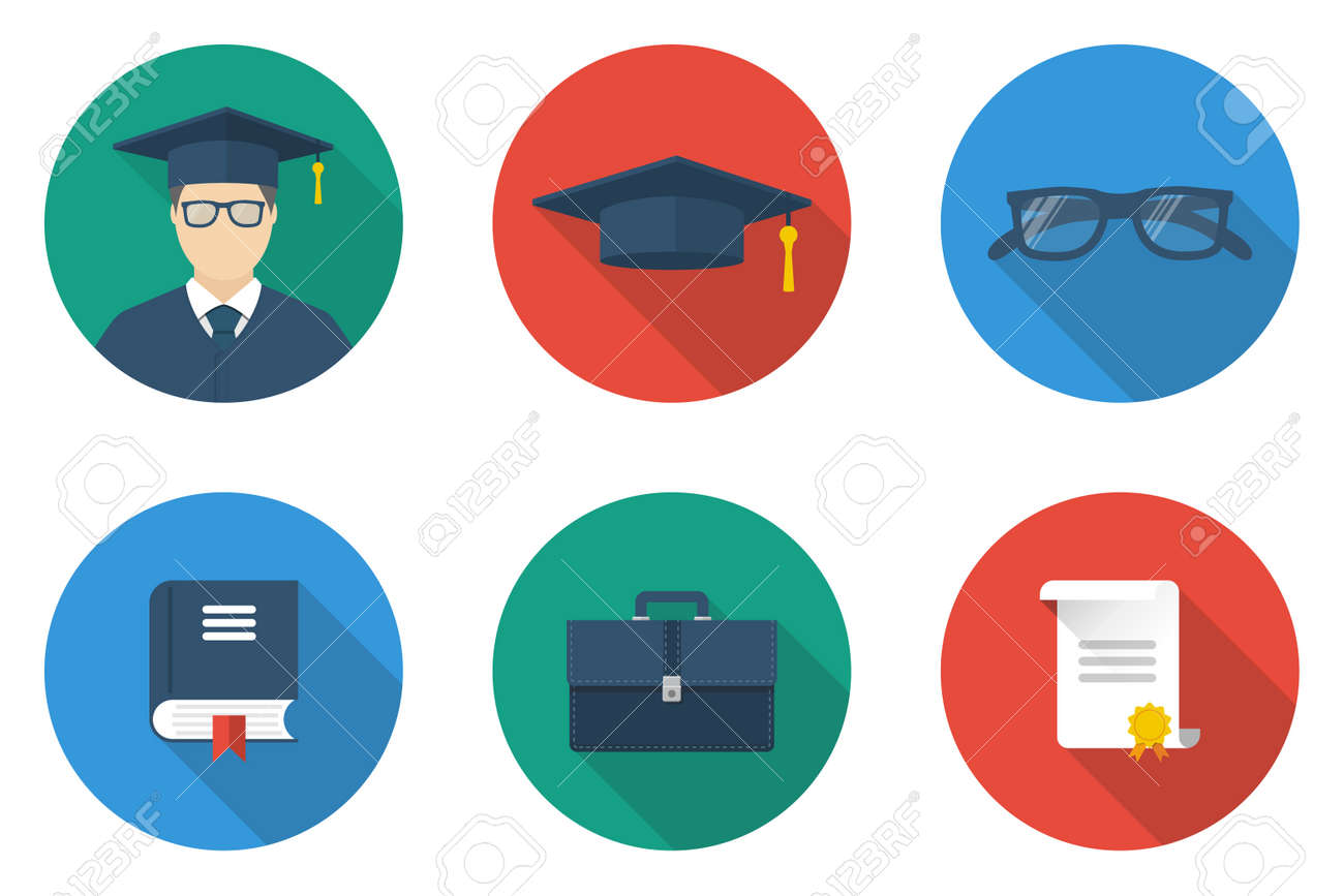 education icon flat design style student graduate with icons