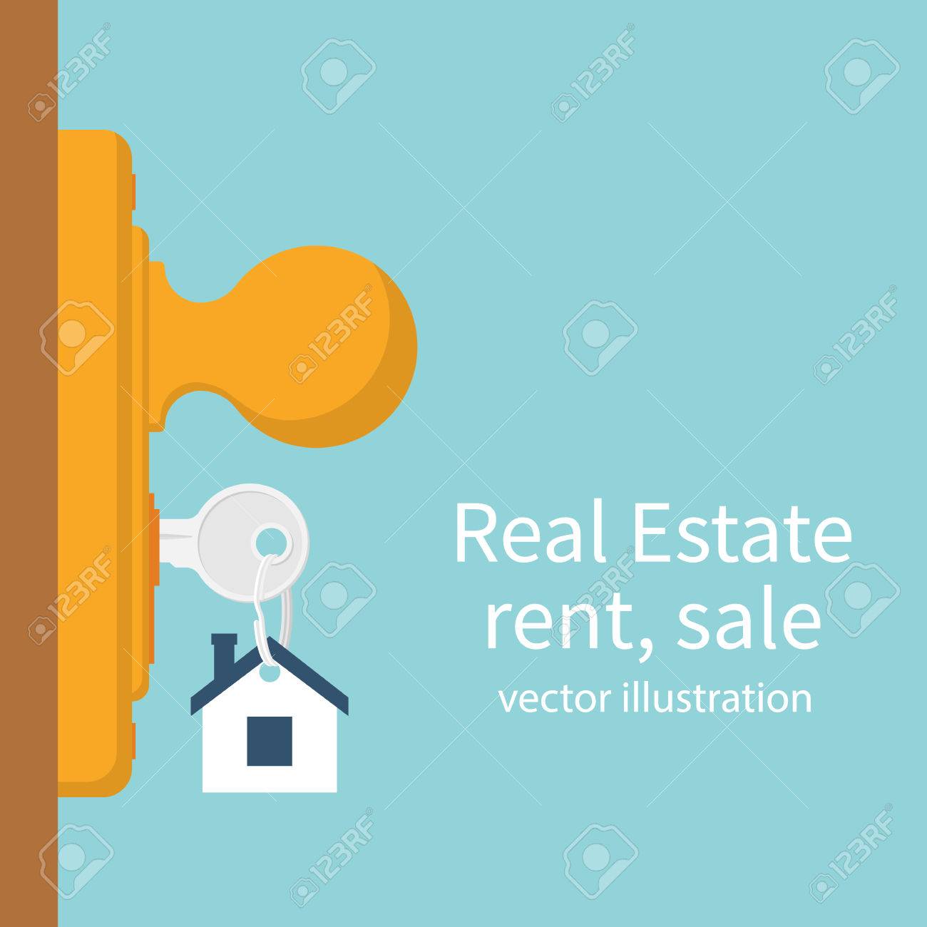 key in keyhole on door real estate concept template for sales