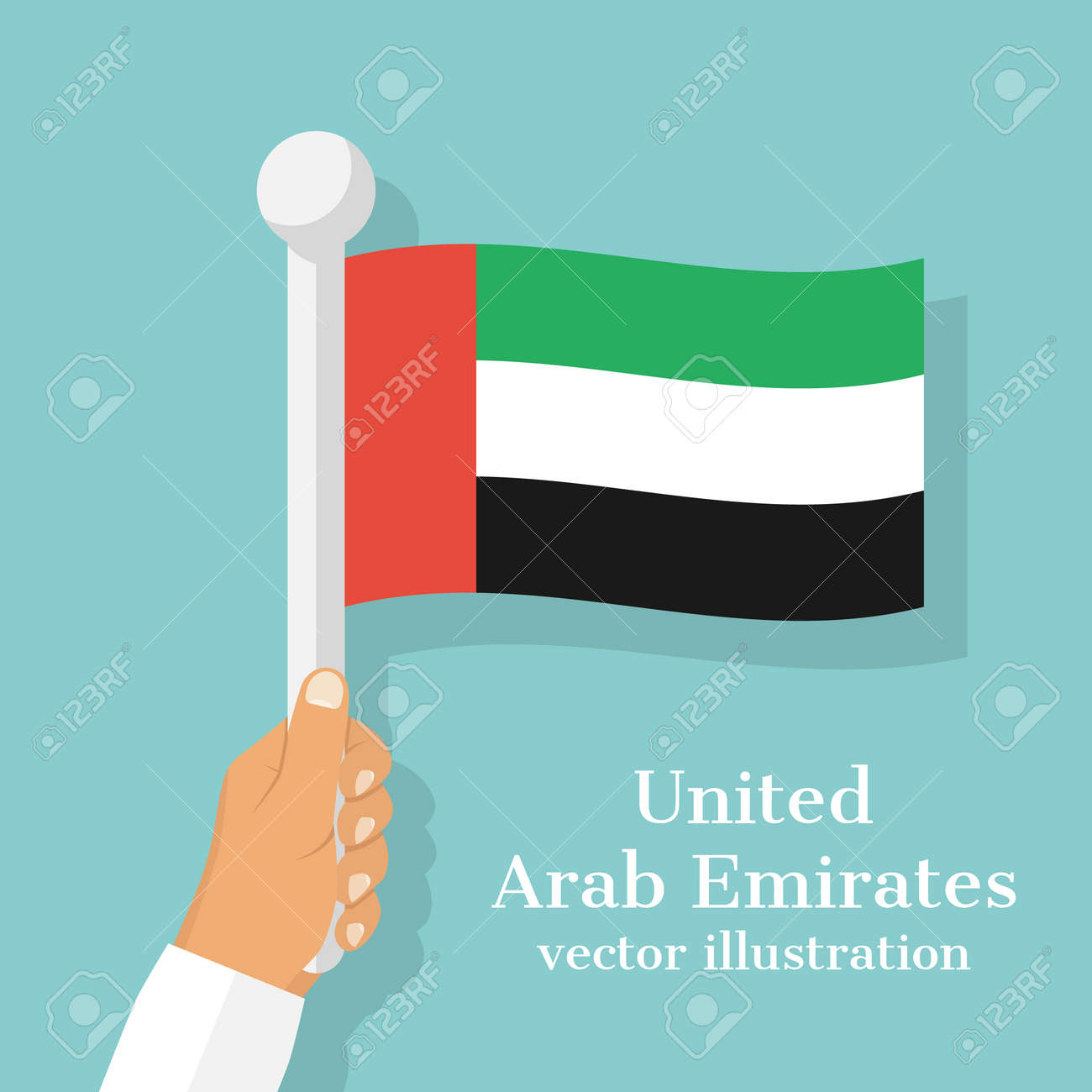 アラブ首長国連邦の手で国旗を抱きかかえた。12 月 2 日独立記念日アラブ首長国連邦、グリーティング カード。ベクトル イラスト フラット スタイル  デザイン。連合の精神。のイラスト素材・ベクター Image 66622386