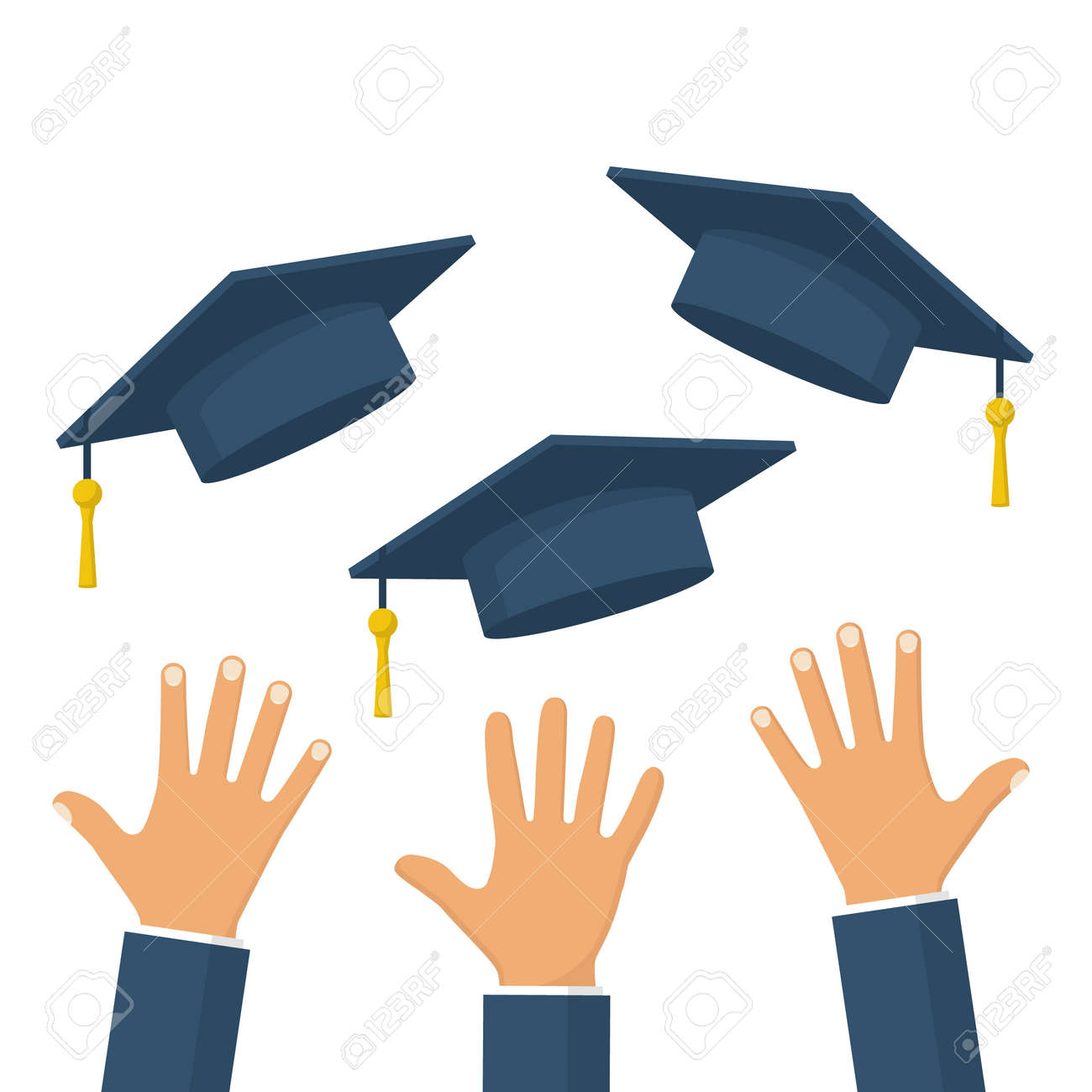 graduates throwing graduation hats in the air concept of education