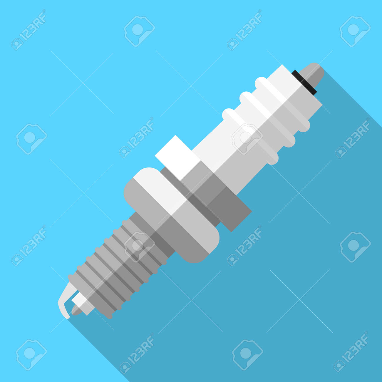 長い影と近代的なフラット スタイルのカラフルなスパーク プラグ アイコン 車の部品やサービスのベクトル イラスト のイラスト素材 ベクタ Image