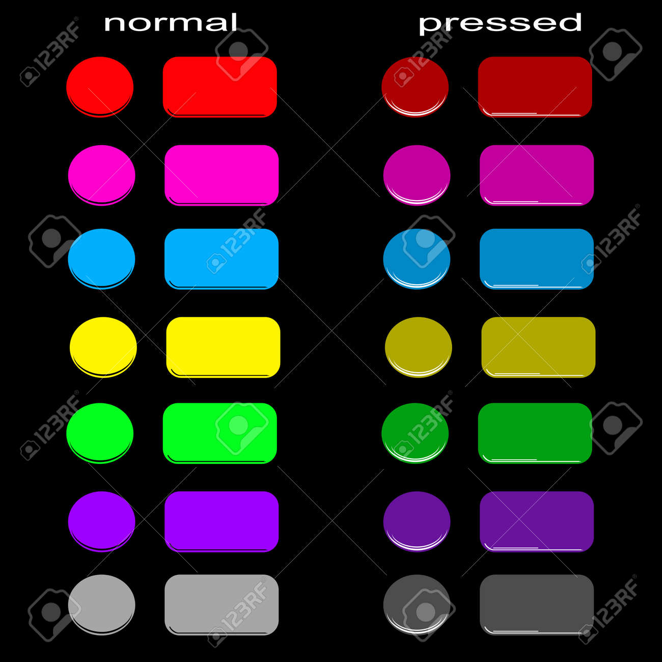 Web ボタンのセット 通常 押された状態 のイラスト素材 ベクタ Image