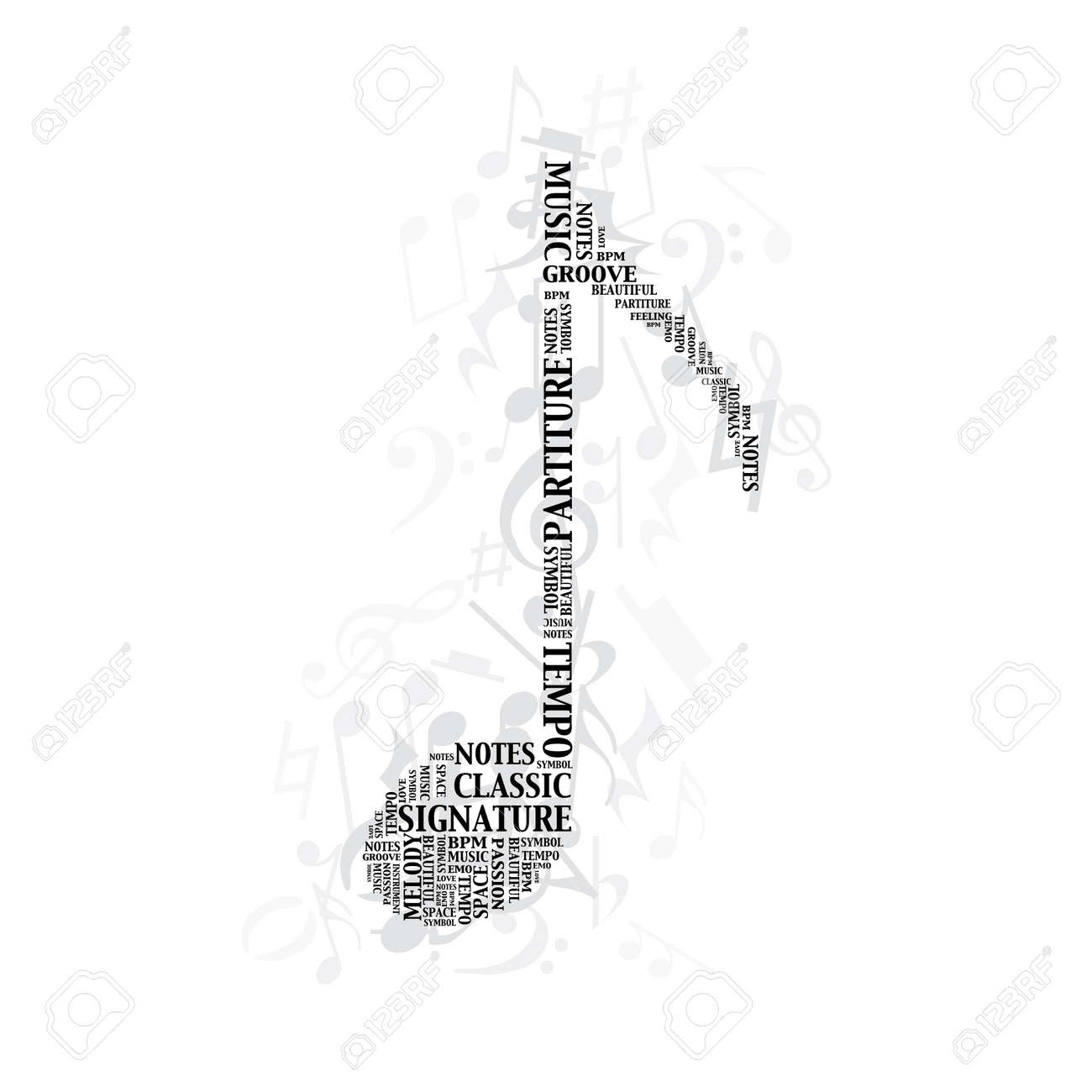 music note created from words illustration music notes in words