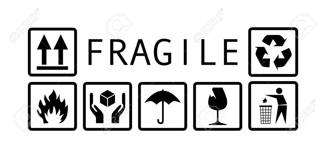 Símbolo Frágil En Blanco Y Negro Ilustración Ilustraciones Vectoriales Clip Art Vectorizado Libre De Derechos Image 28254565