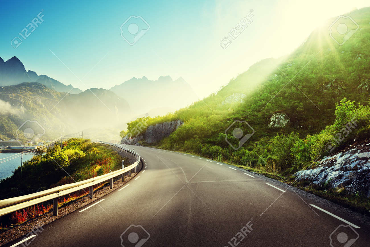 road and mist, Lofoten islands, Norway - 55481875 road and mist, Lofoten islands, Norway - 55481875