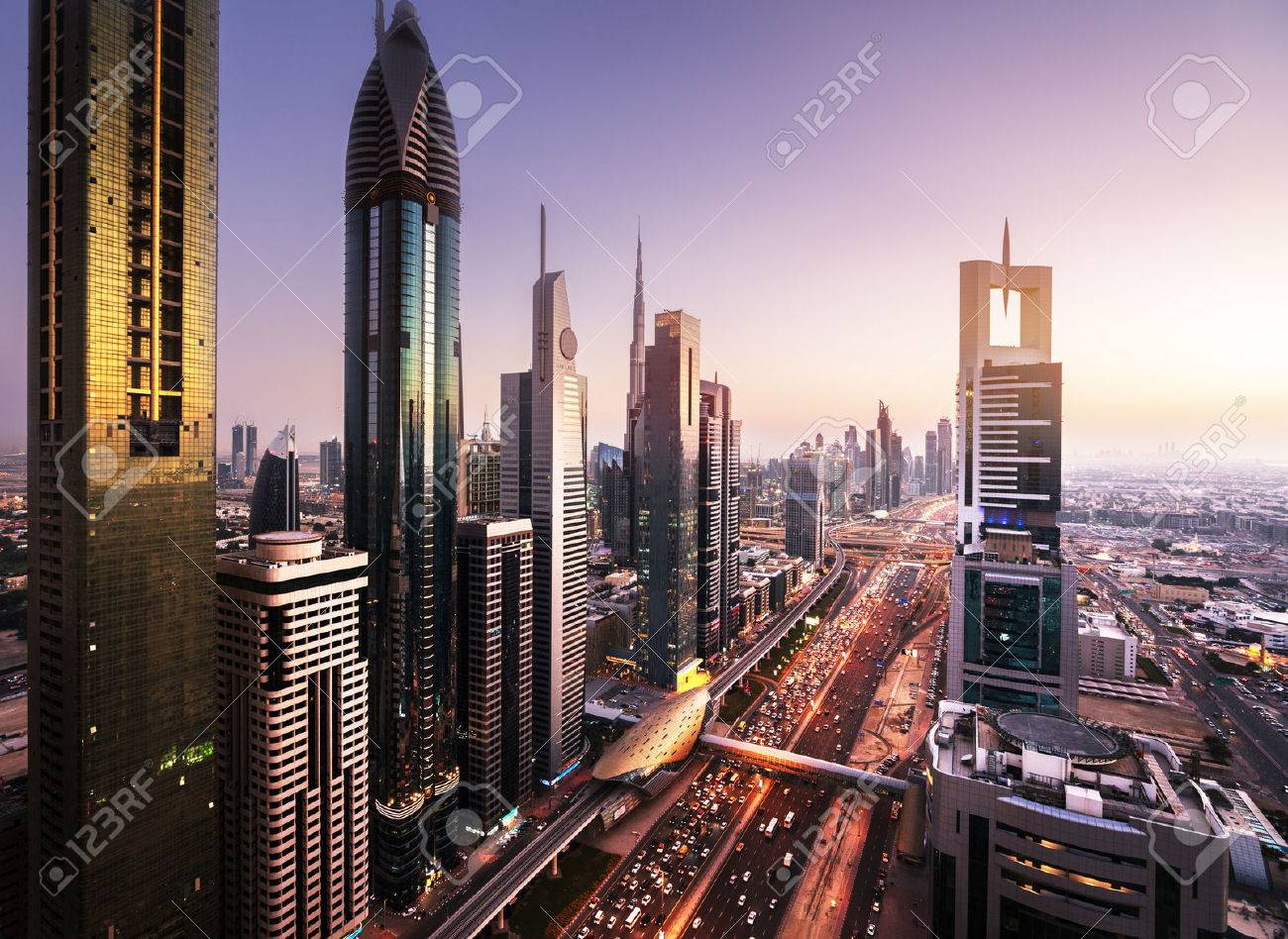Dubai skyline in sunset time, United Arab Emirates - 55482317 Dubai skyline in sunset time, United Arab Emirates - 55482317