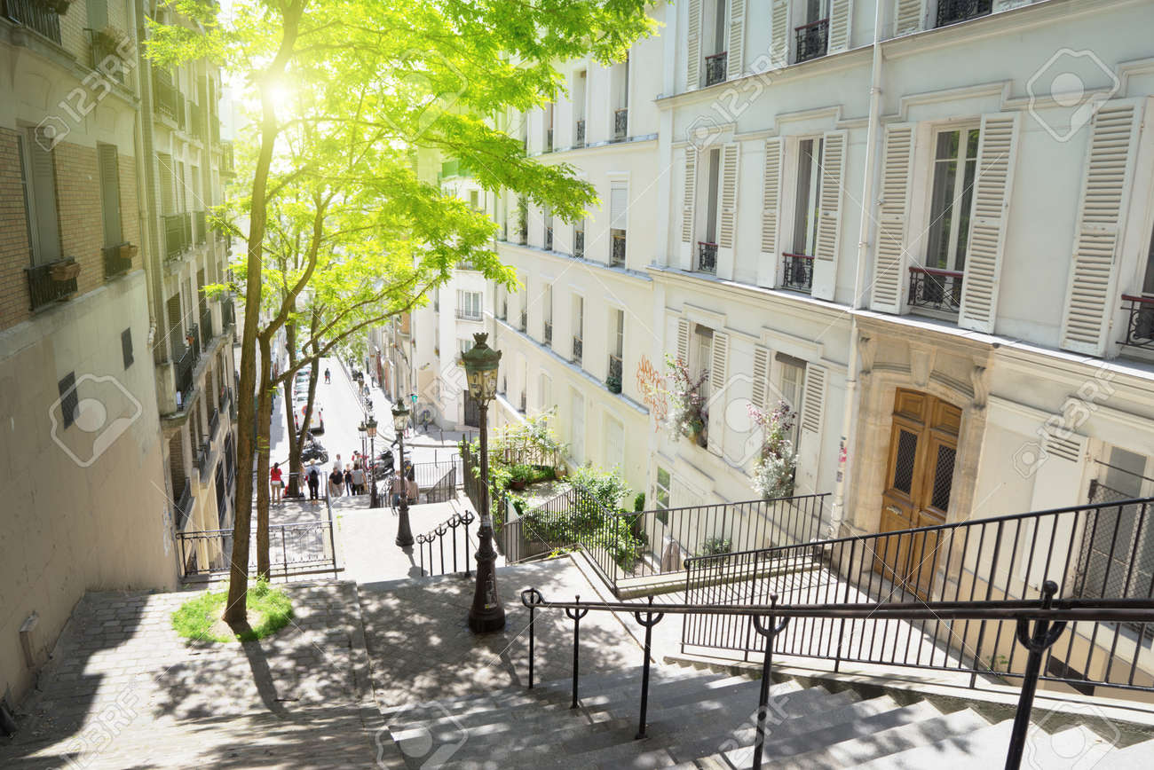 morning Montmartre staircase in Paris, France - 56410883 morning Montmartre staircase in Paris, France - 56410883