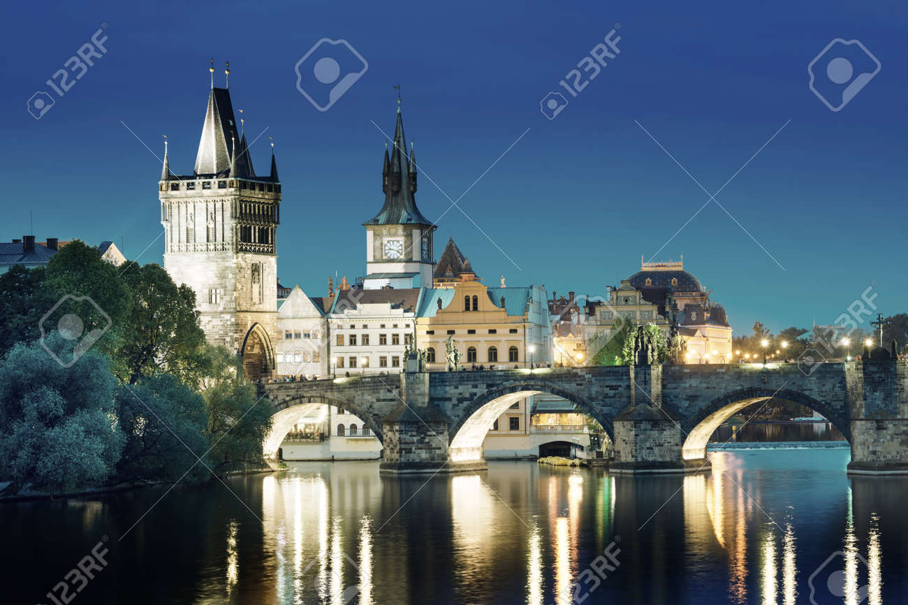 Charles bridge in sunset time, Prague , Czech Republic - 61140074 Charles bridge in sunset time, Prague , Czech Republic - 61140074