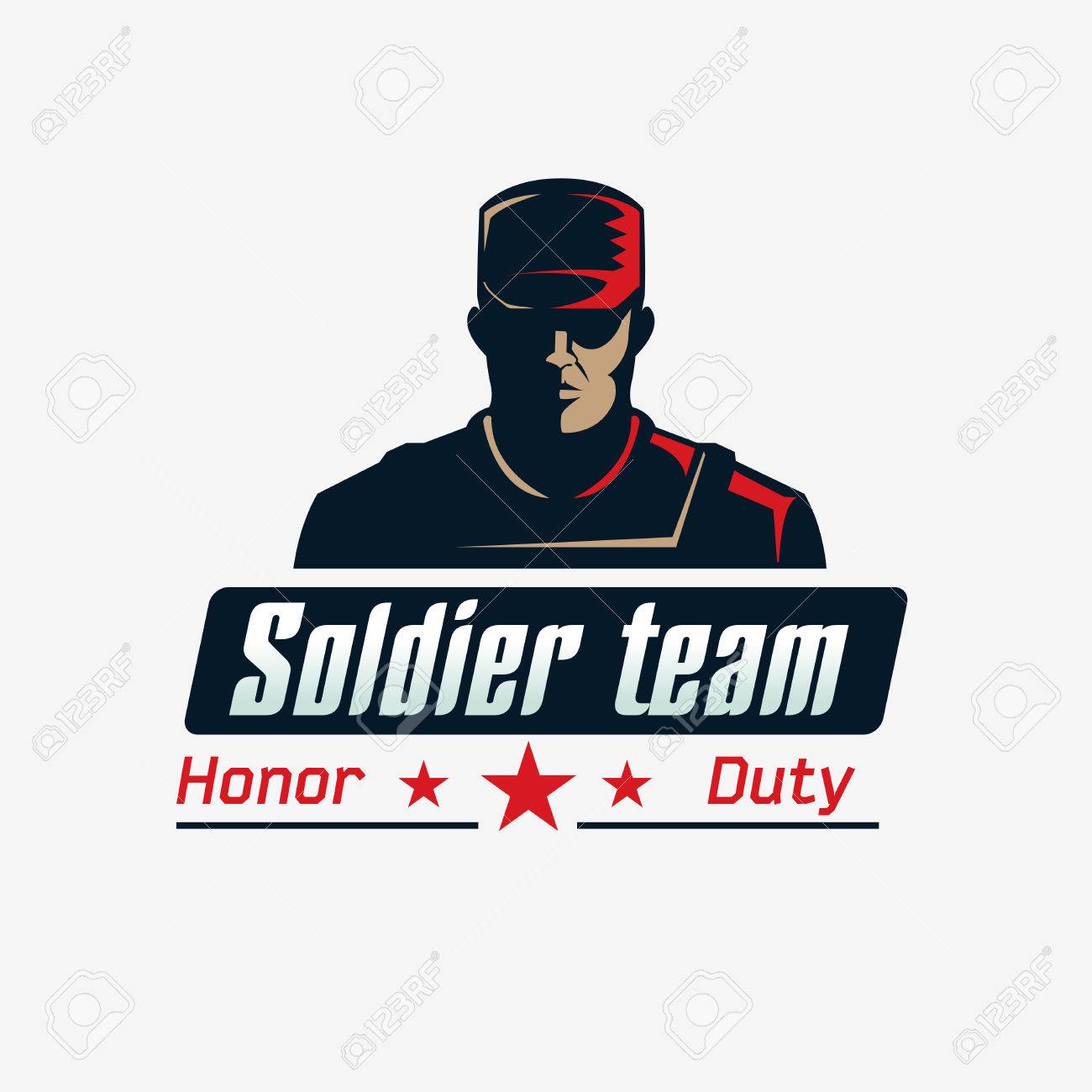 soldier team logo template serious man in bulletproof vest and