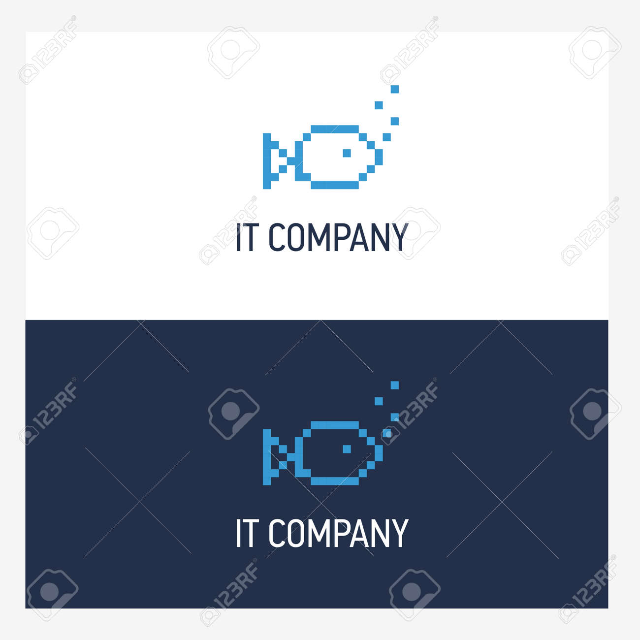 pixel fish logo design template with square style it company