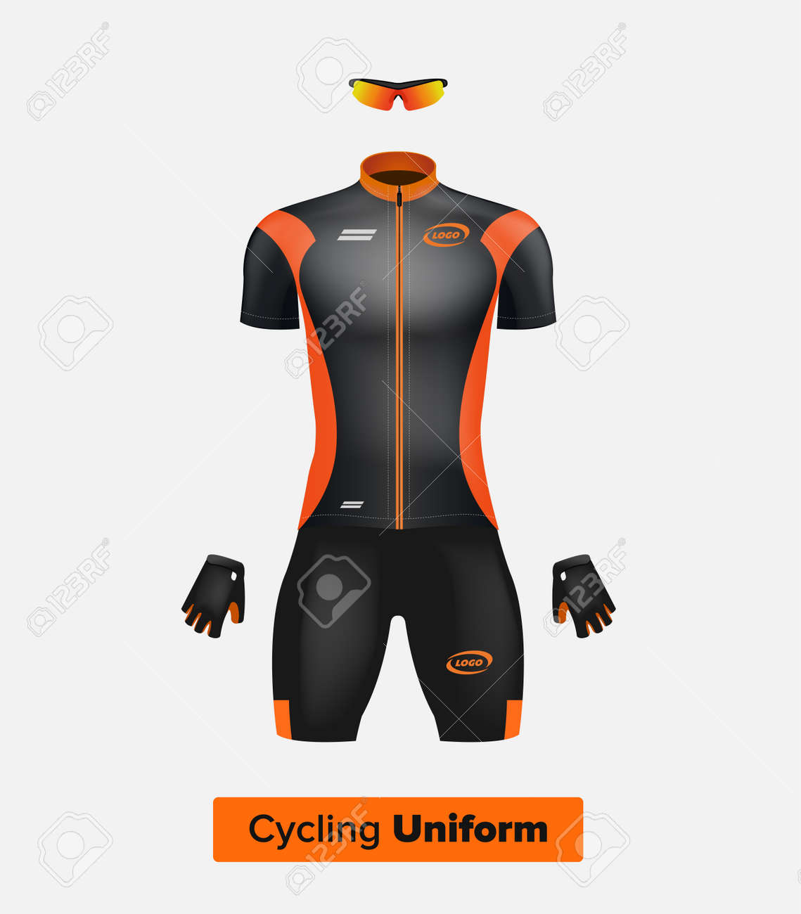 realistic vector cycling uniform template black and orange