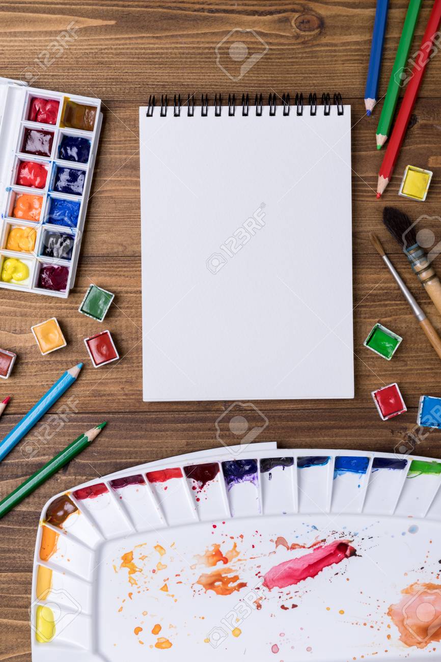 Art Supplies Colored Pencils Watercolor Palette Brushes